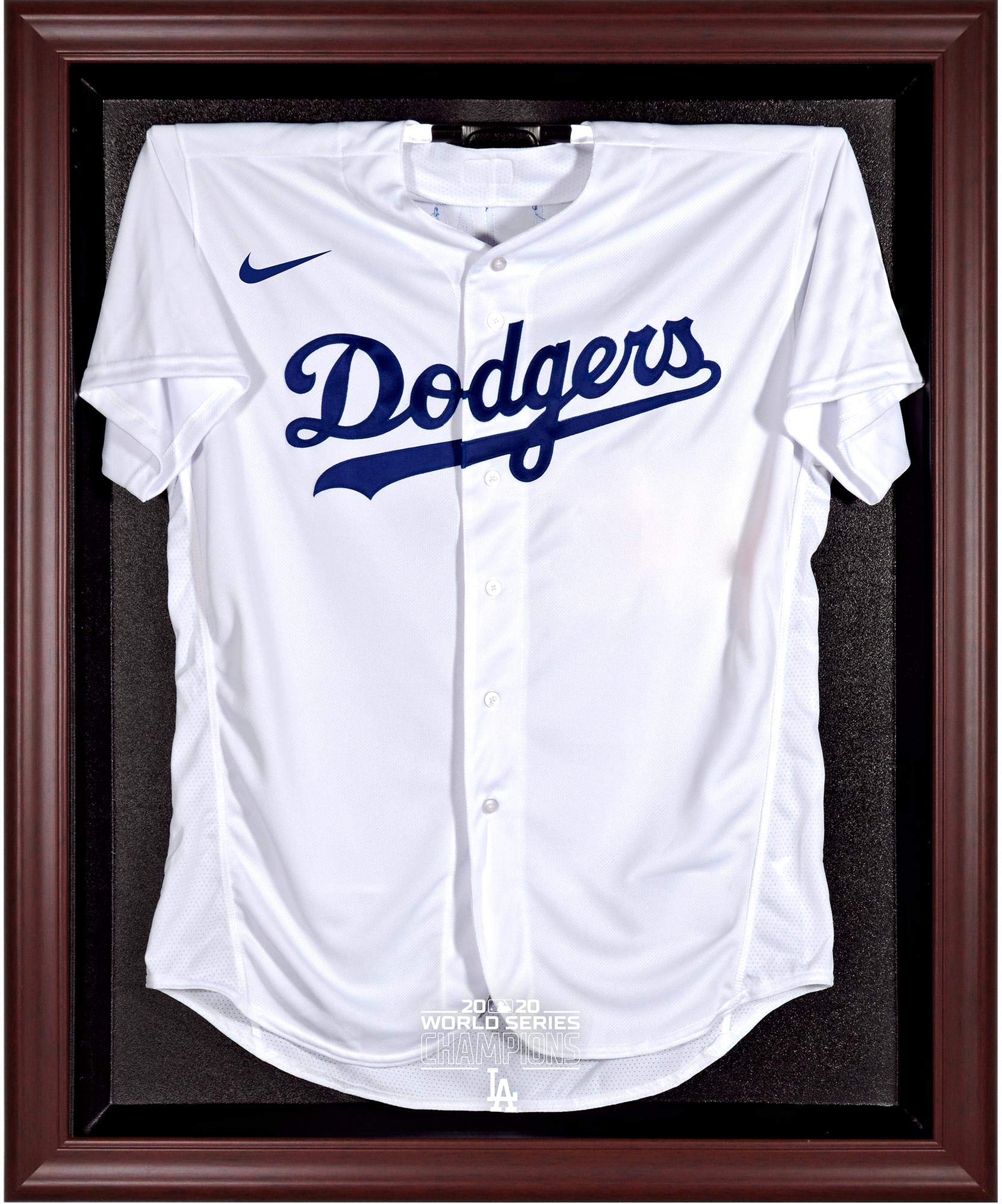 Los Angeles Dodgers 2020 MLB World Series Champions Mahogany Framed Logo Jersey Display Case - Baseb