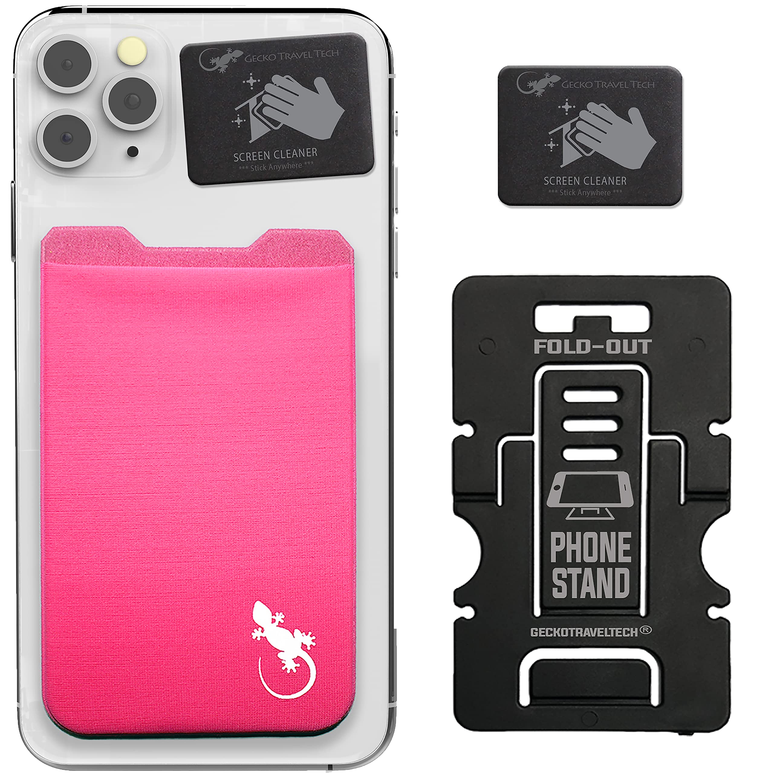 Phone Wallet - Adhesive Card Holder - Cell Phone Pouch - Stick on Lycra Pocket by Gecko - Carry Credit Cards and Cash