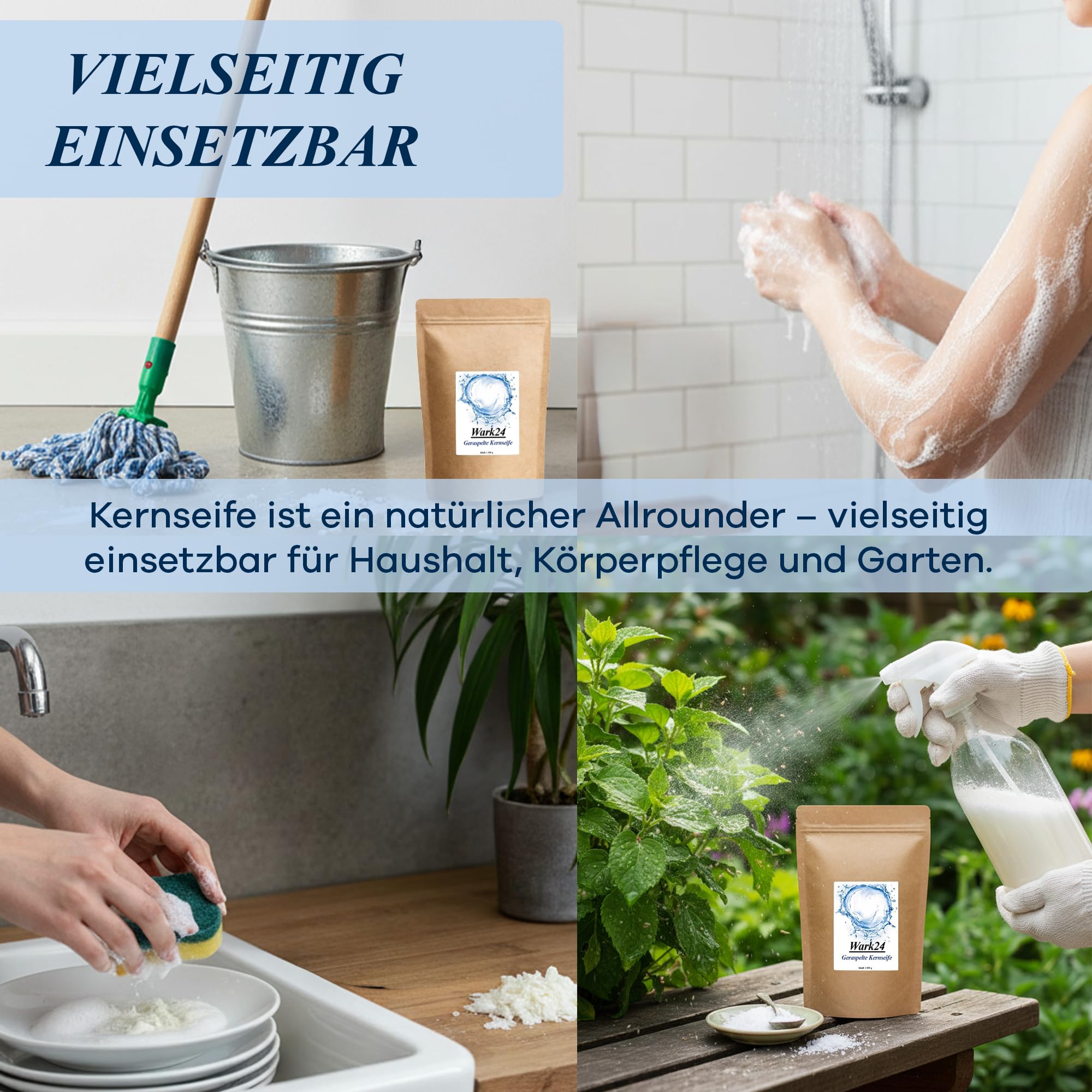 Kernseife geraspelt 6 x 1kg im Beutel, Seifenflocken ohne Palmöl, Farb- und Konservierungsstoffe, umweltfreundliche Seife für empfindliche Haut