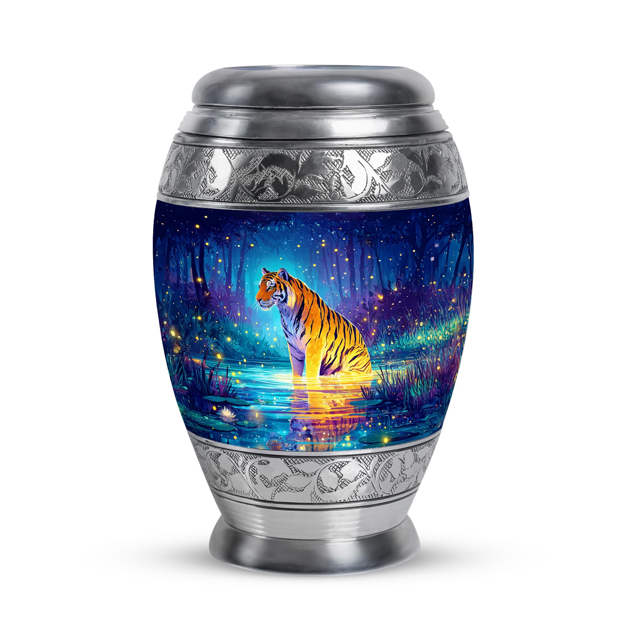 Tiger Beautiful Urn, Memorial Gifts for Family, Mini Keepsakes Urns, Cremation Urn for Human Ashes, Decorative Urns for Man and Woman, Blue and Orange, 3 Inch Keepsake