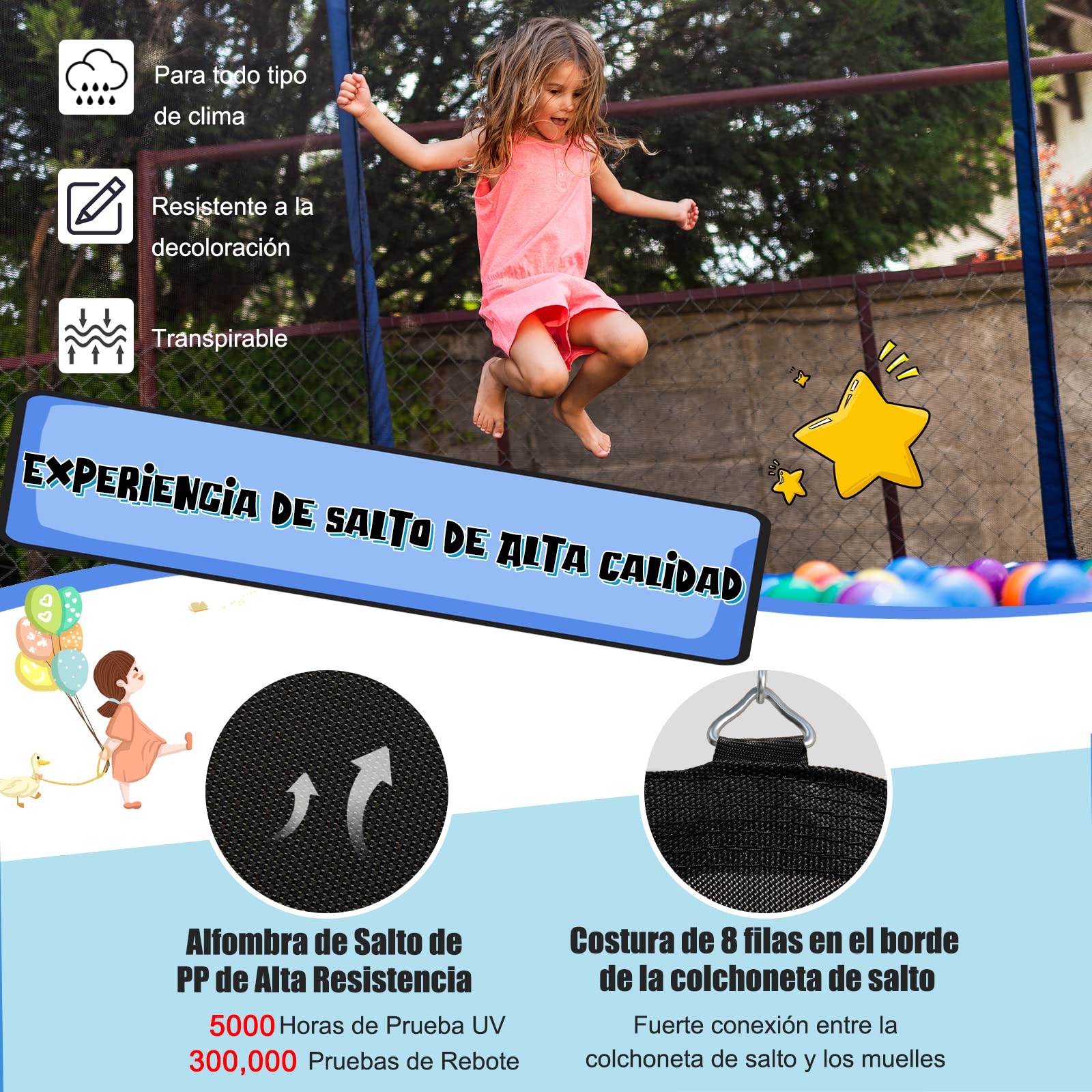 COSTWAY Cama Elastica Niños Exterior Ø366 cm, Trampolines para Niños y Adultos con Red de Seguridad, 72 Muelles y Escalera de 3 Peldaños, Cansta de Baloncesto, Cama Elástica Capacidad de Carga 180 kg
