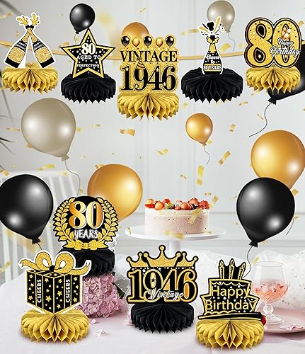 Miniatura 4 de 9 piezas de decoración de cumpleaños número 80 para hombres y mujeres, centros de mesa de 80 cumpleaños de 80 años, decoración de fiesta