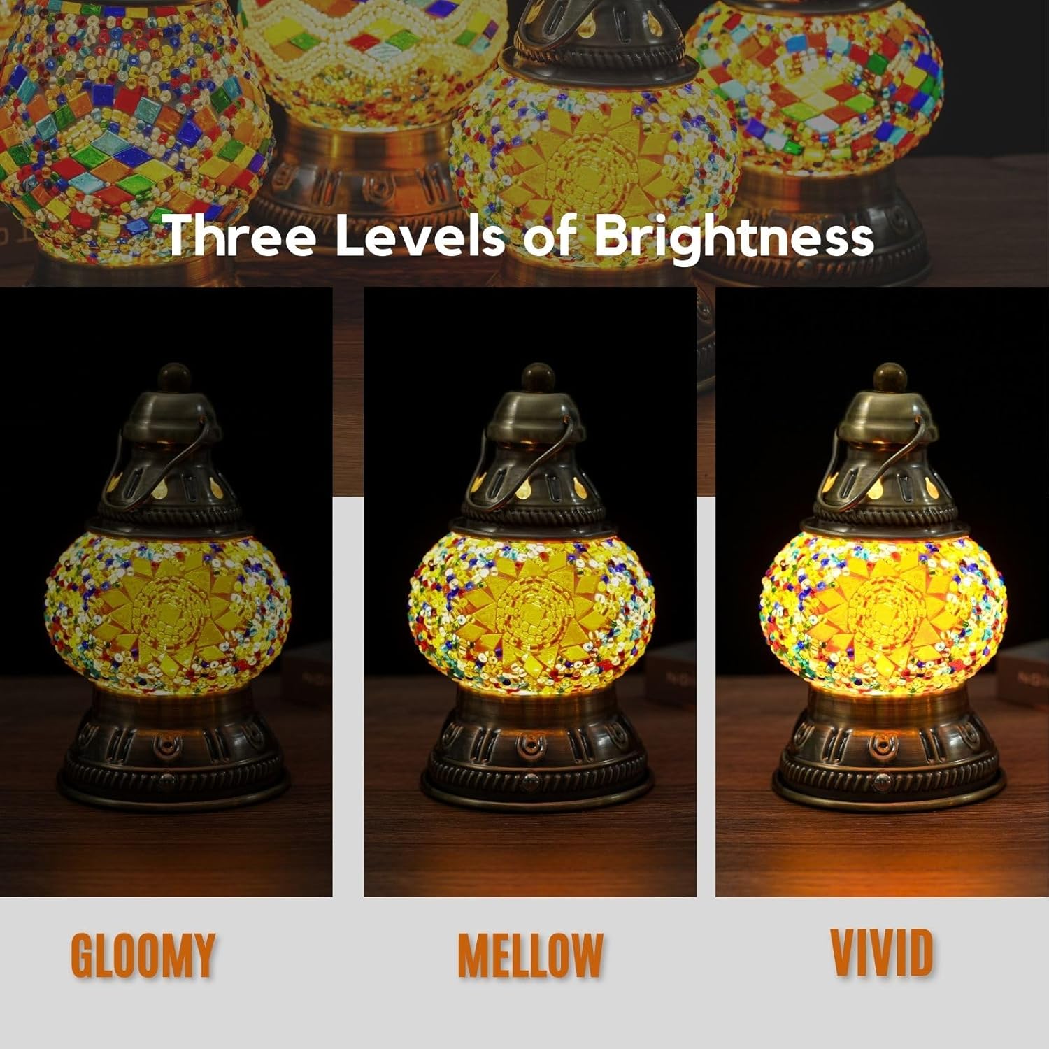 Upgraded Rechargeable Turkish Mosaic Lamp - Handmade Moroccan-Style Camping Light with 1800mah Battery, USB Power Bank, Touch Switch & 3 Brightness Levels, 10.5cm Lampshade Sizes