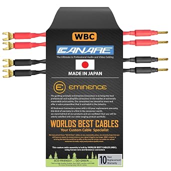 WORLDS BEST CABLES 4 Units - 15 CM - Canare 4S11   Audiophile Grade - 11AWG - HiFi Speaker Jumper Cable Terminated with Gold Banana to Spade Connectors