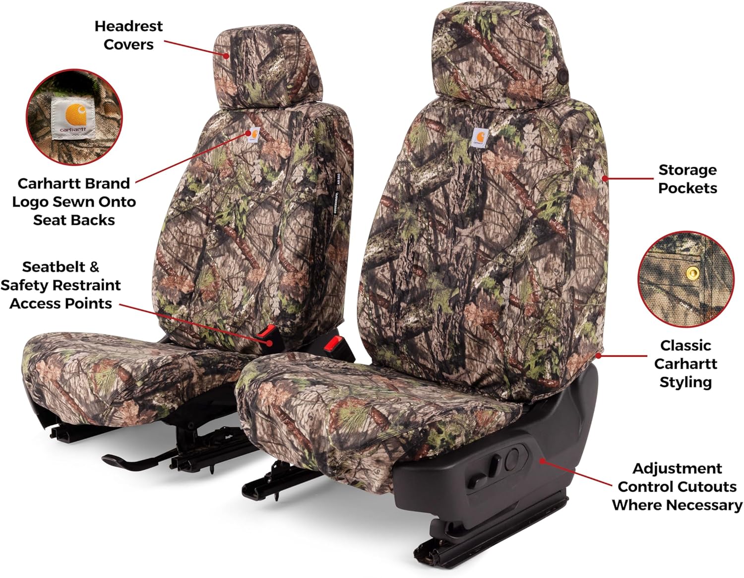 Covercraft Mossy Oak Camo Carhartt SeatSaver Custom Seat Covers for 2009-2014 Ford F-150 & 2011-2016 F-250/F-350 (1st Row Bucket Seats, Break-Up Country)