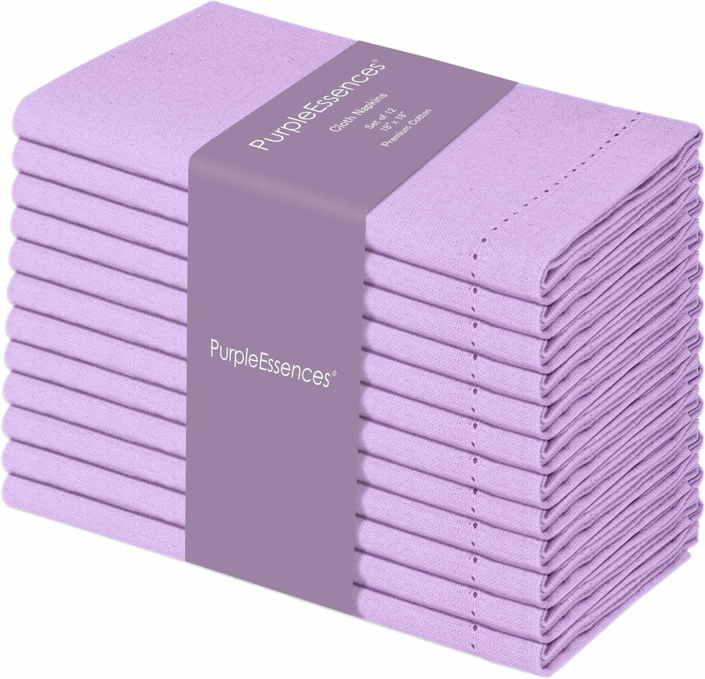- PurpleEssences Set of 12 Hemstitch Cloth Dinner Napkins 100% Cotton - Soft Durable Washable - Ideal for Wedding Spring Easter Summer - Perfect Everyday Use Table Linen 18x18 - Lavender