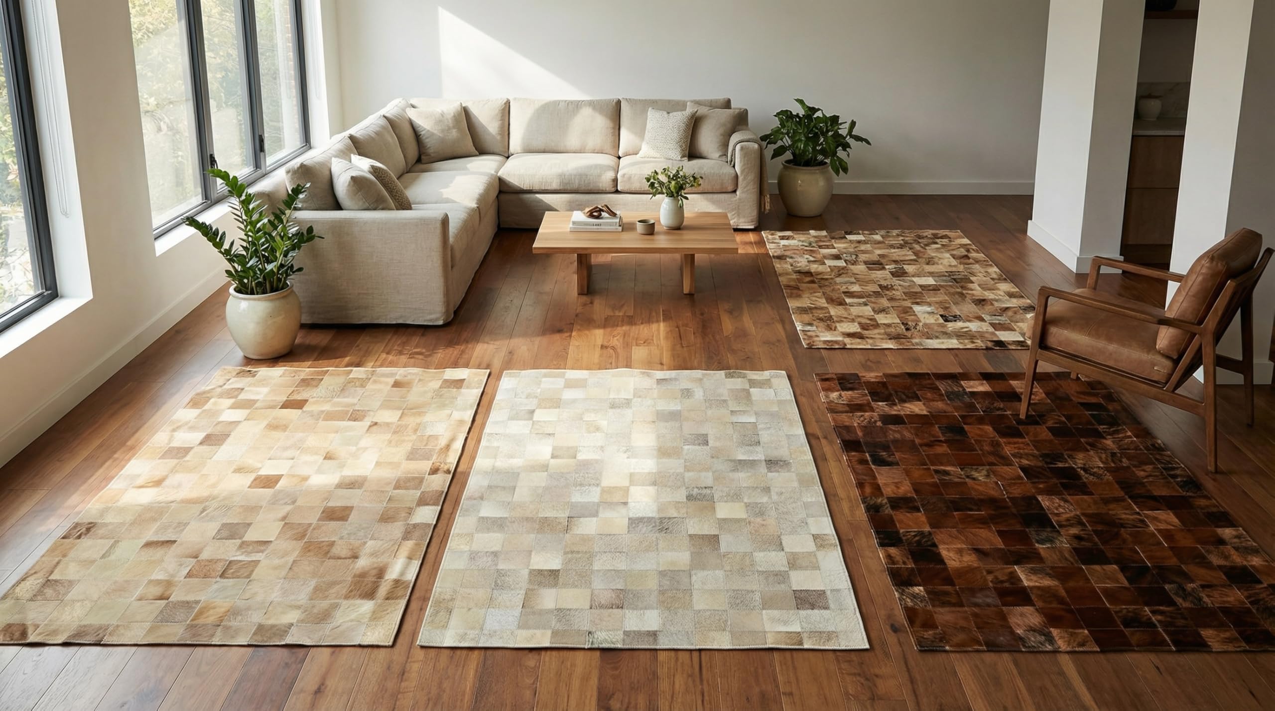 Kuhfelle Online & Nomad KUHFELL Teppich HELLGRAU BEIGE Natur Patchwork 120 x 180 cm Echtleder Fell Teppich (Hellgrau)