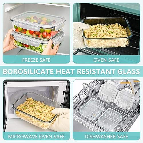 Miniatura 6 de Paquete de 2 recipientes grandes de vidrio de 78 onzas  9.8 tazas con tapas, recipientes de preparación de comidas para hornear, servir, recipiente