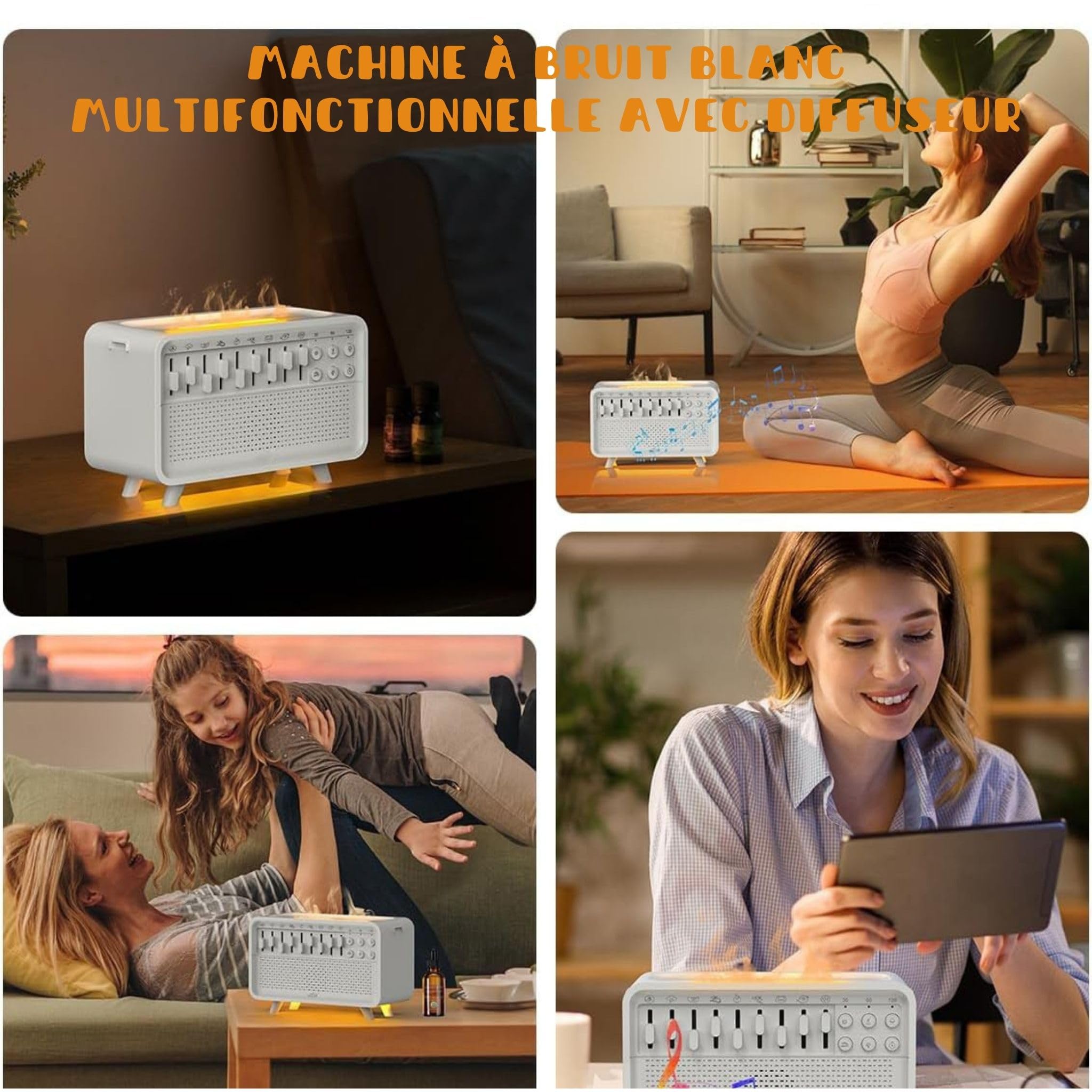 Enceinte Bluetooth 4 en 1 - Machine à bruit blanc pour bébés et adultes, humidificateur avec veilleuse et aromathérapie - Aide au sommeil, bruit blanc avec 8 sons de la nature, relaxation