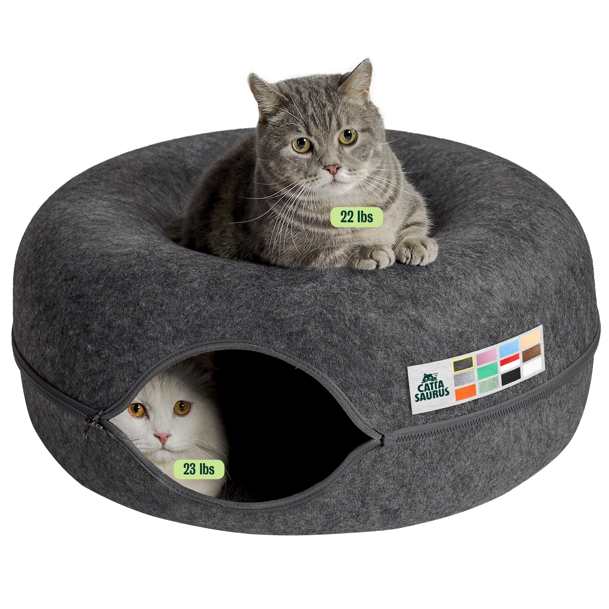 Peekaboo Cat Cave Donut for Multiple &amp; Large Cats up to 30-45 lbs, 3-in-1 Self Warming Cat Bed, Tunnel &amp; Scratcher for Indoor Cats, Washable &amp; Detachable Small Dog Bed (Dark Gray, Large)
