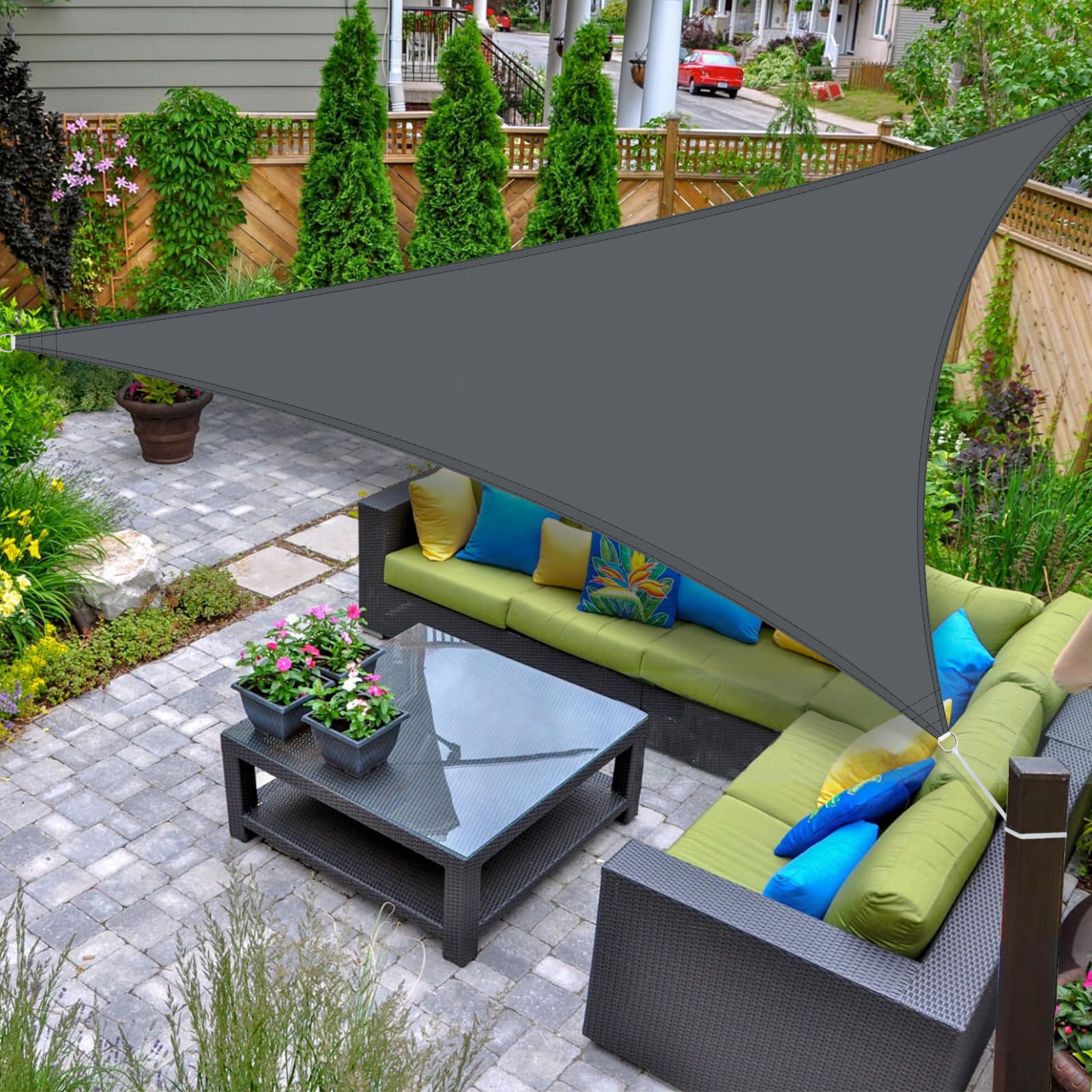 AXT SHADE Sonnensegel Wasserdicht Dreieckig 5x5x5m Wetterschutz Sonnenschutz PES Polyester mit UV Schutz für Terrasse Balkon Garten-Grau Anthrazit