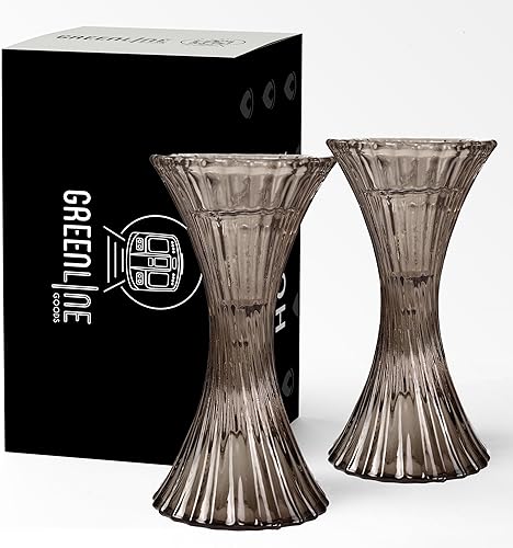 Greenline Goods Juego de 2 portavelas altos en forma de X  Portavelas reversibles altos grises para velas cónicas, soporte de vela de pilar, centro