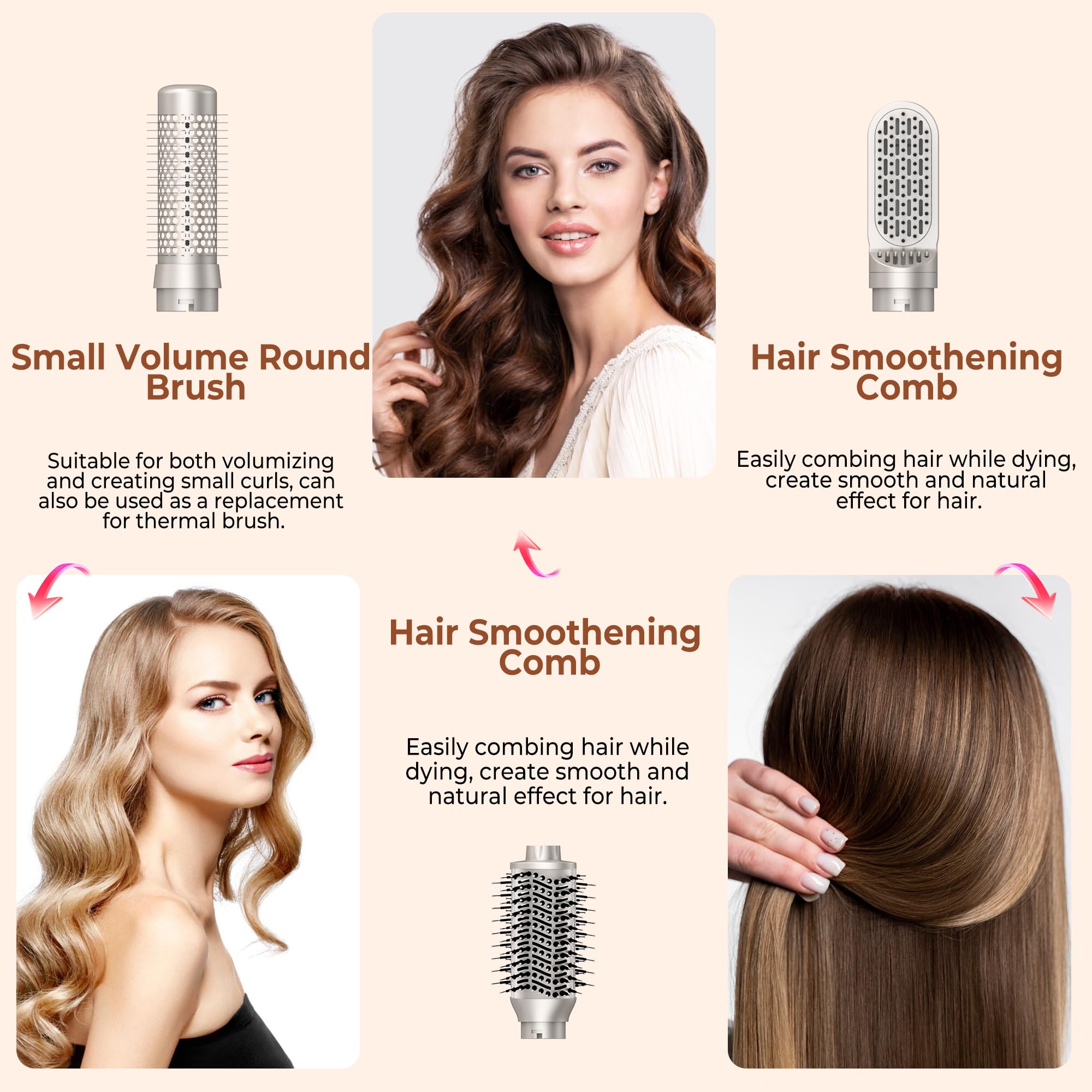 UKLISS 7 in 1 Pro Airstyler & Ionen Föhn [110,000RPM] High-speed Haartrockner Ionen Hair Dryer, mit Heißluft Lockenwickler Thermal Brush Haarglätterbürste Warmluftbürste Föhnbürste, 1200W/Gold