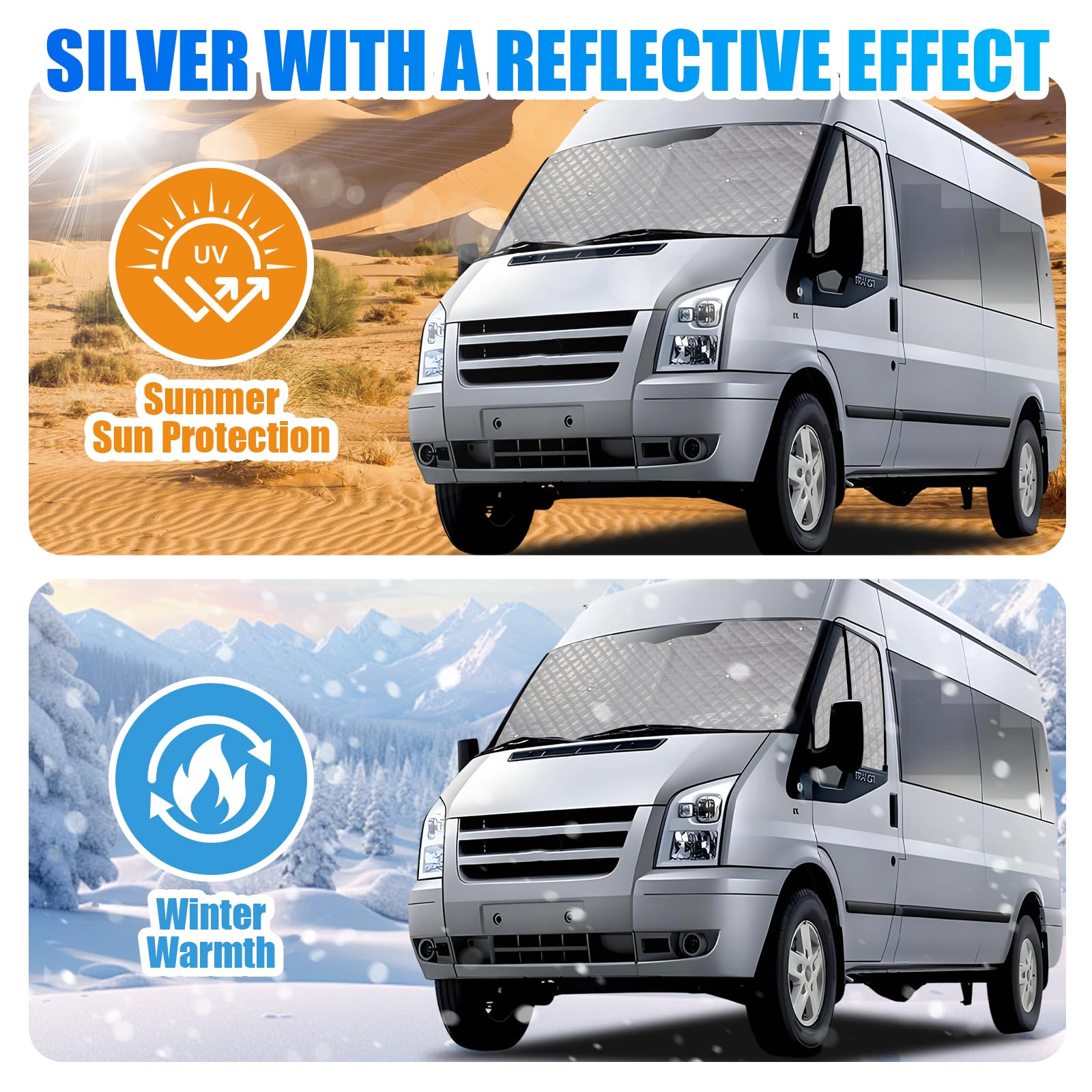 Tenda termica interna per Ford Transit MK7, 3 pezzi, copertura isolata per parabrezza, parasole per finestrino auto, riflettente UV, copertura invernale per la privacy, per camper e camper (per Ford