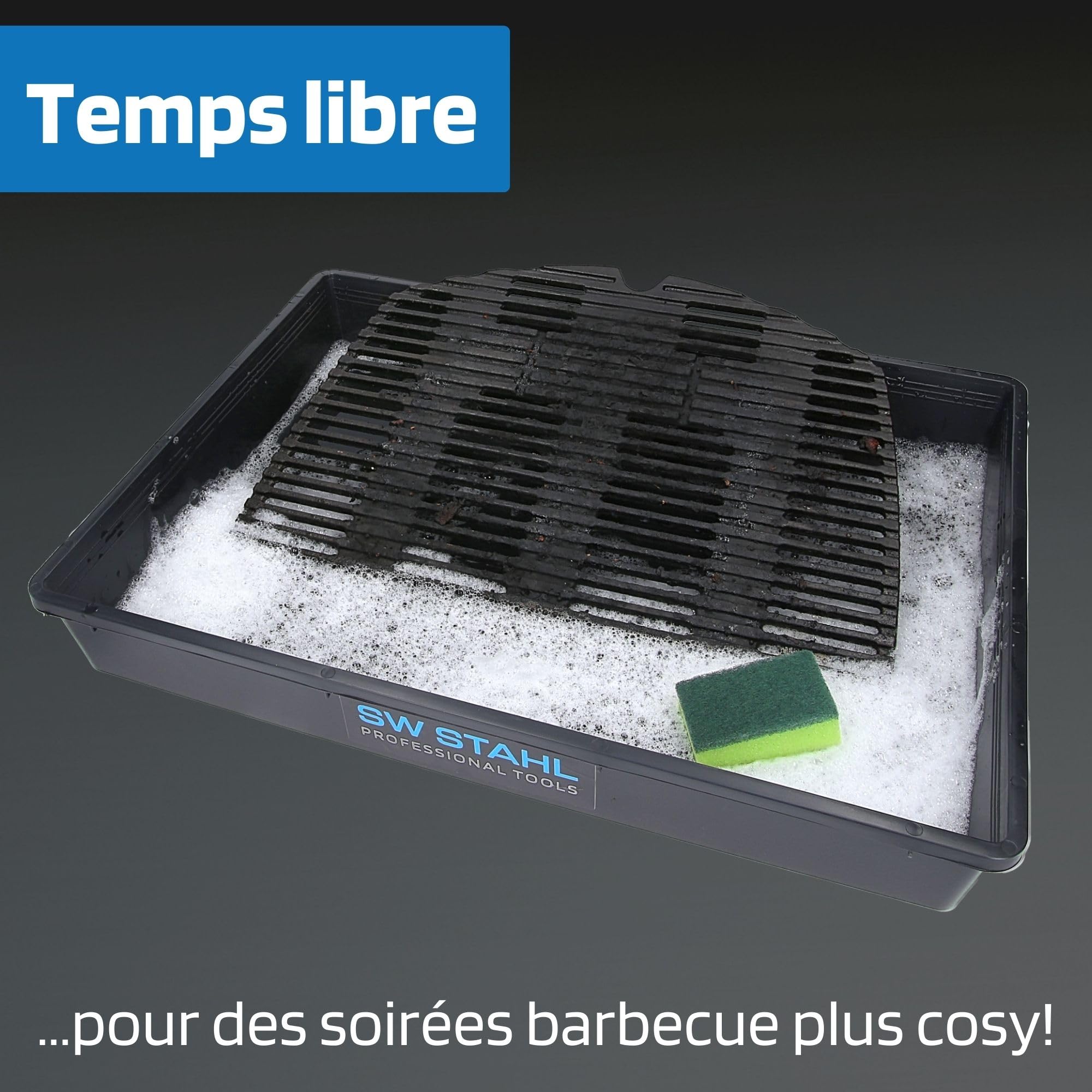 SW-Stahl 07376L Bac de rétention universel 18 L - Bac à huile rectangulaire | Récipient indéformable premium 560x430x85 mm, idéal pour liquide de refroidissement, lave-glace et vidange de voiture.