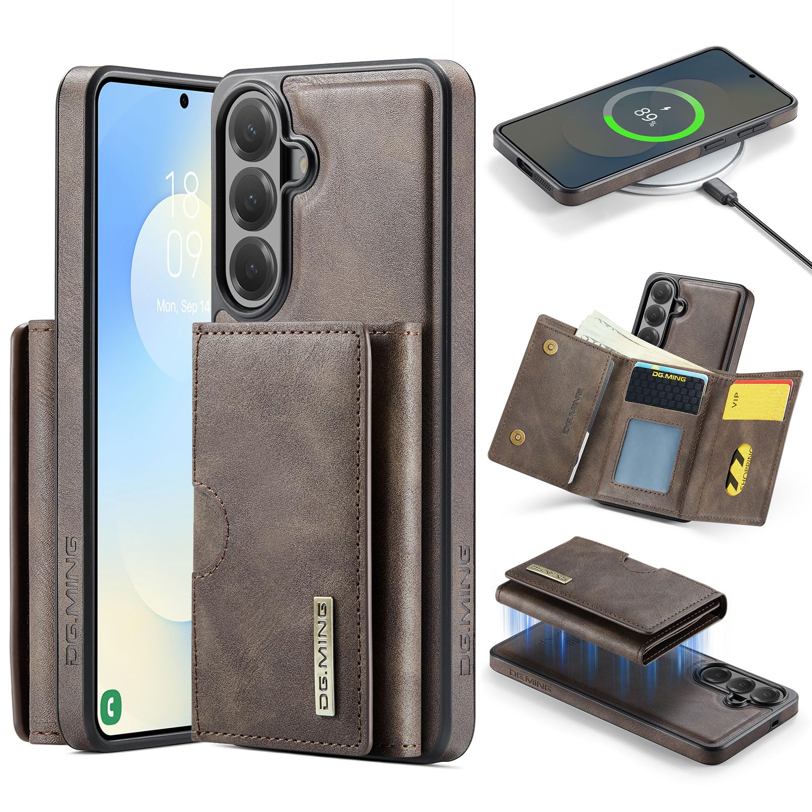 Asuwish Custodia per telefono per Samsung Galaxy S26 5G Portafoglio magnetico staccabile con ricarica wireless e blocco RFID Porta carte di credito Flip Stand S 26 26S G5 SM-S942U Donne Uomini Caffè