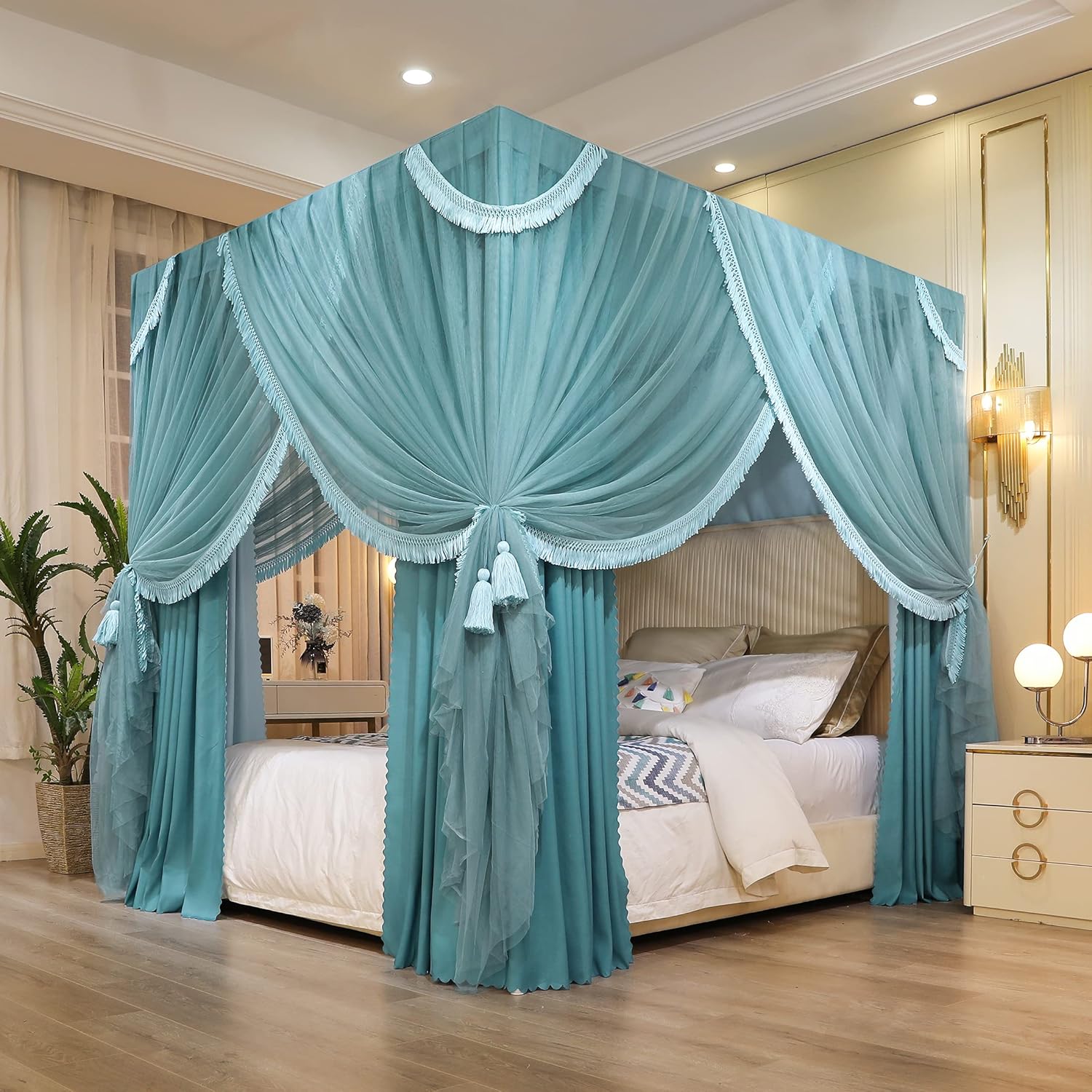 Mengersi Bed Canopy,Boho Tassel Canopy Bed Curtains with