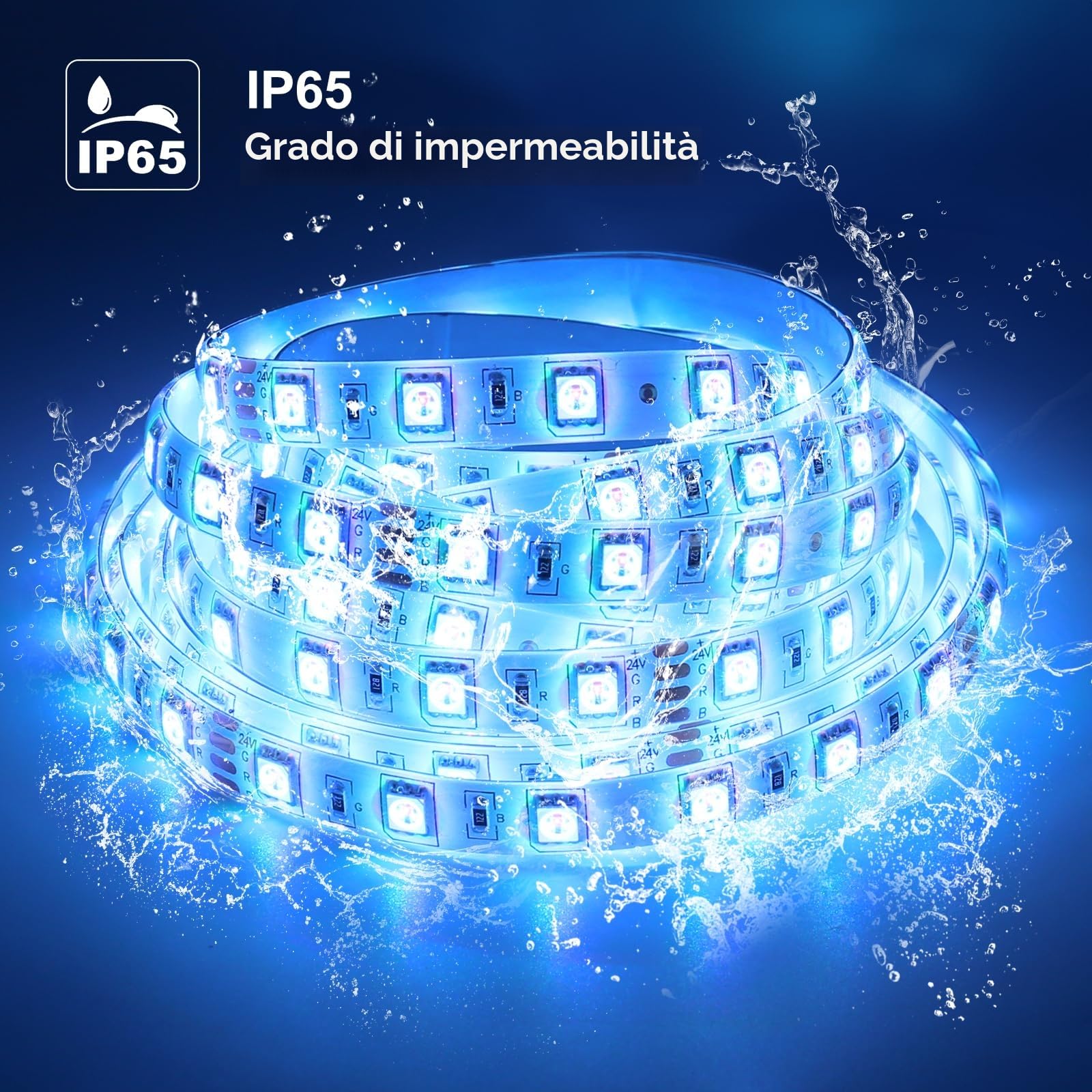 LUXONIC Impermeabile Striscia LED 10m(2X5M), 60 LED/m, 600 LED Super Luminoso, 24V 5050 RGB Esterna Flessibile Luci LED Colorate, APP e Telecomando, Sincronizzazione Musicale, per Cucina, Feste, Bar