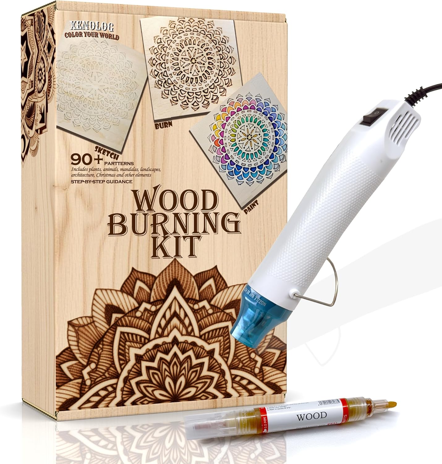 Xenolog Beginner-Friendly Wood Burning kit with Markers, Heat Gun, Wood Slices, Stencils, Pencil, Transfer Paper & plaques - Ideal Gift for Artists, DIY Lovers & Teens NOT TESTED