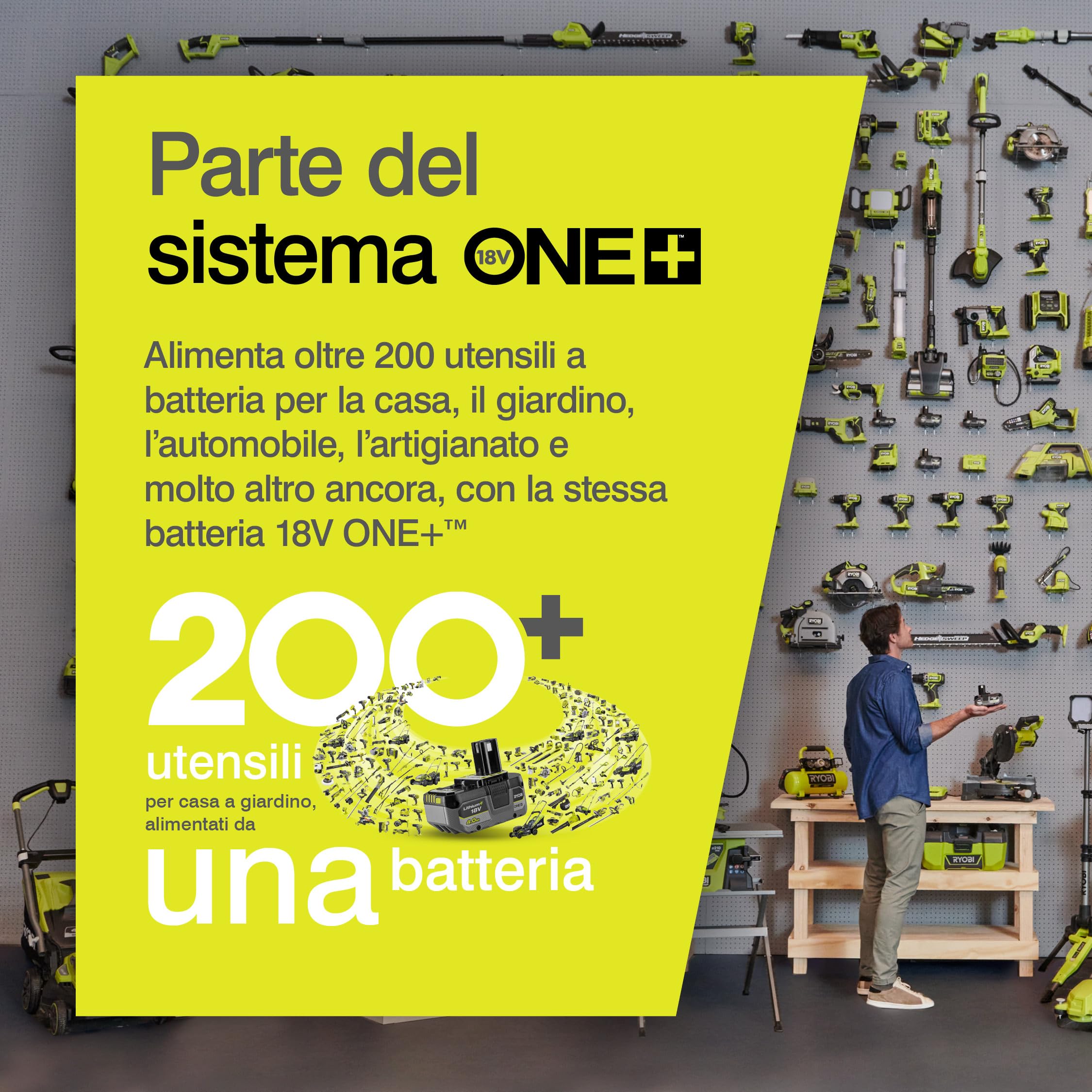 Ryobi Compressore Compatto a Batteria 18V ONE+ fino a 10,3 Bar, con Manometro Integrato, Tubo 50 cm e Accessori Inclusi per Pneumatici, Bici e Palloni, Batteria Non Inclusa, R18PI-0