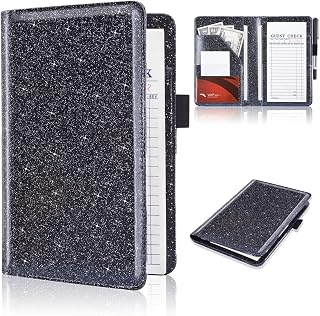 ACdream Server Books for Waitress, Guest Book Note Pad, Cute Pocket Leather Money Organizer Wallet, Cash Check Bill Receipt Holder Presenter, Waiter Accessories Fit Server Apron, Glitter Black