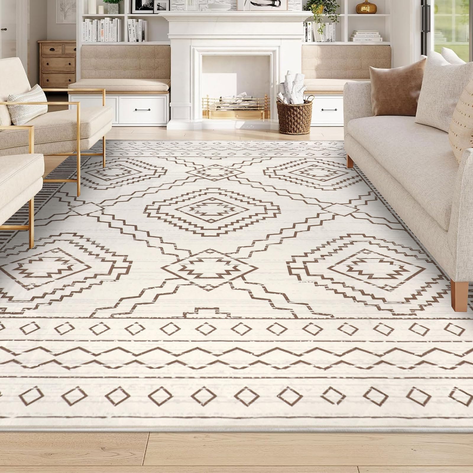 Homcomodar Alfombra Salon Pelo Corto 160x230cm Boho Beige Alfombra Dormitorio Matrimonio Carpet Rugs for Living Room Alfombras Lavables de Salon Comedor Habitacion