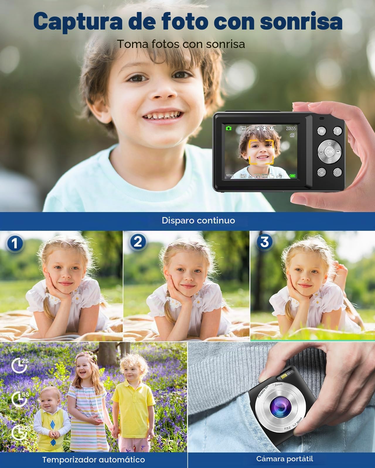 Cámara Digital con Tarjeta de 32 GB, 1080P 44 MP Cámara Digital con Zoom Digital 16X, Flash y 2 baterías, cámara Digital compacta para niños, Adultos y Principiantes (Verde)