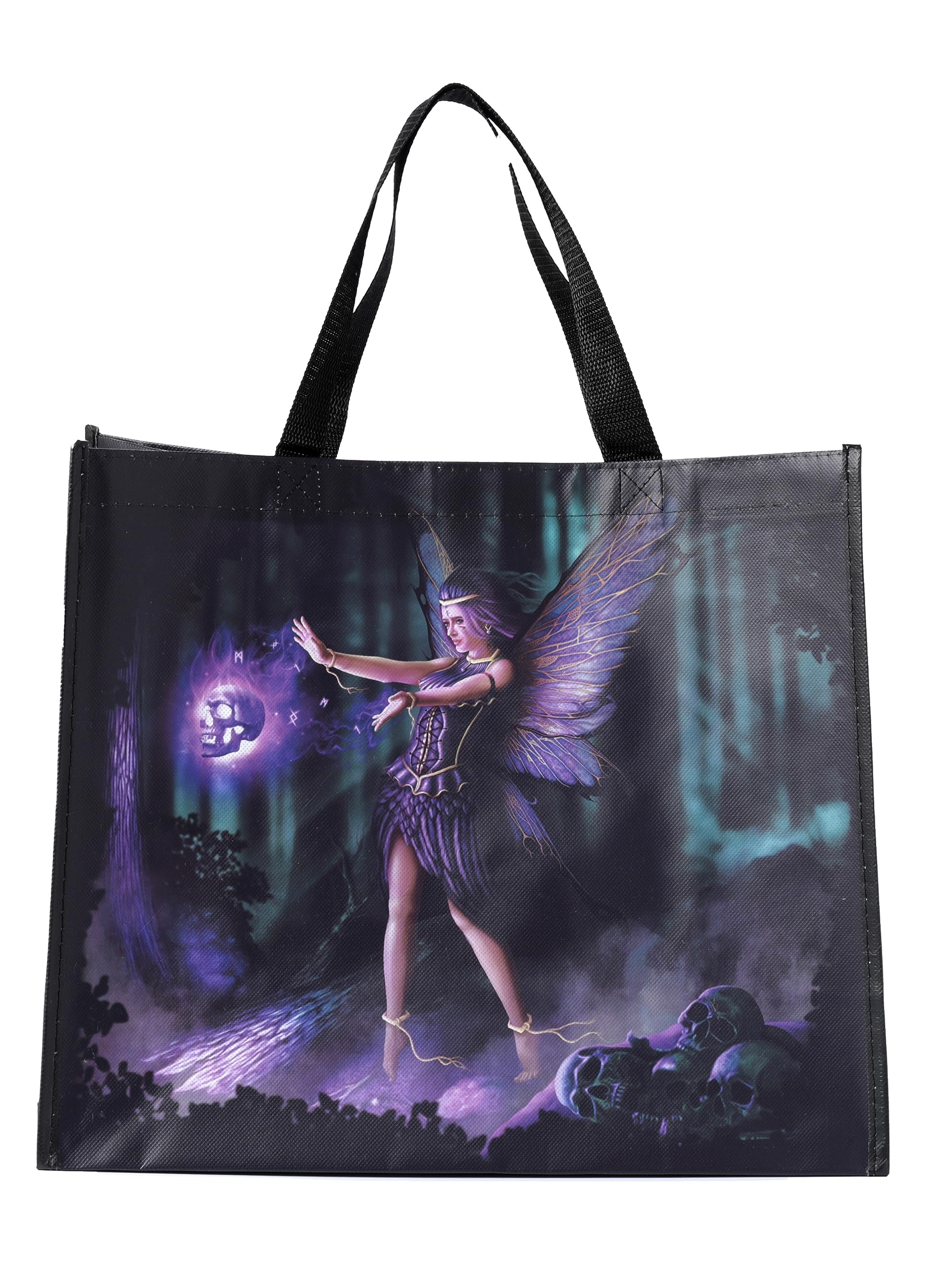 Natasha Faulkner Dark Fairy & Skull Reusable Shopping Bag - Shoulder Bags - Handbags for Women - Canvas Tote Bags for Women - Hand Bag - Large Ladies Bags - Aesthetic Stuff Big Foldaway Bag