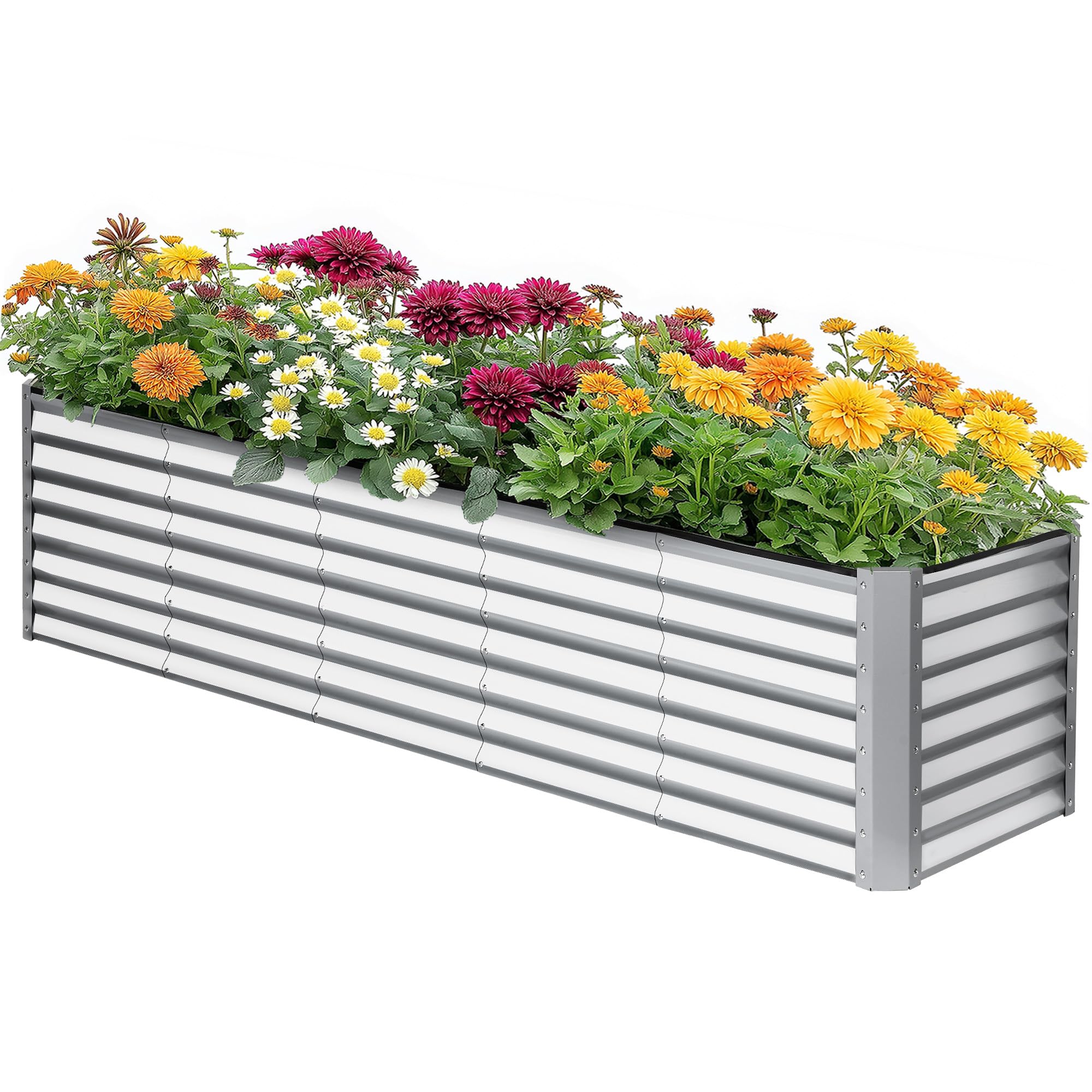 DlandHome Galvanized Raised Garden Bed Kit,8 x 2 x 2FT,Silver Outdoor Garden Bed Planter Box for Vegetables,Flowers & Herbs Grow,Standing Raised Beds for Backyard,Lawn