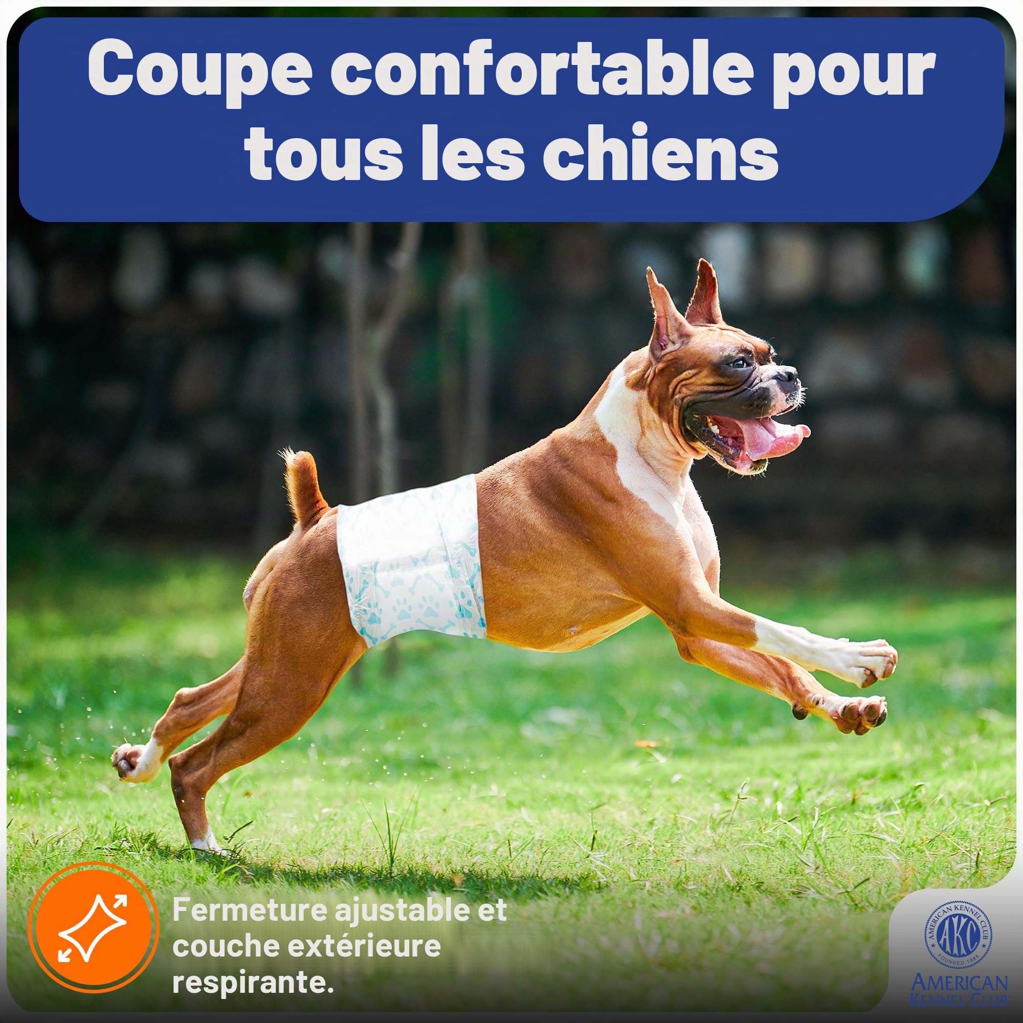 American Kennel Club Lot de 50 Couches jetables avec indicateur d'humidité pour Chien mâle Taille L