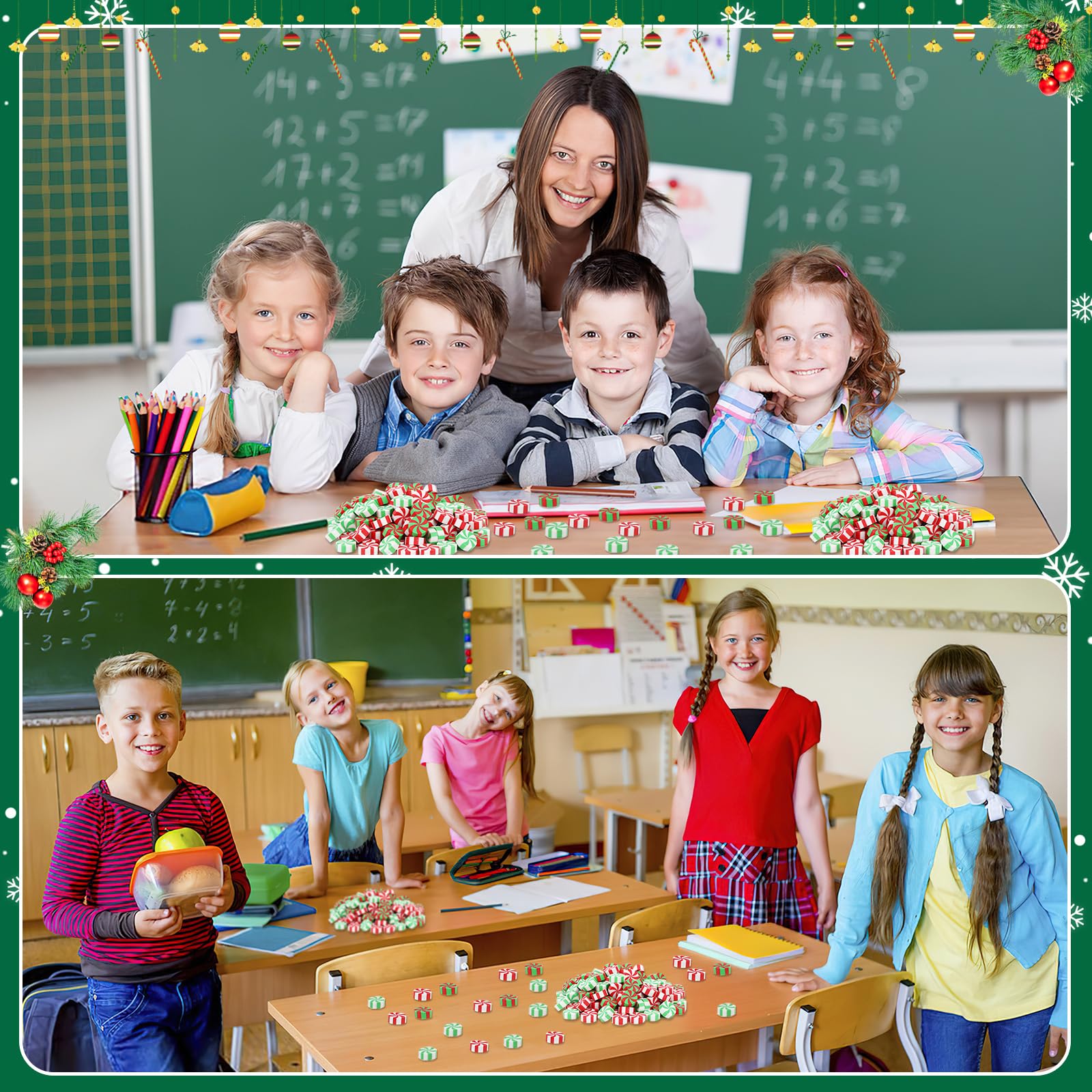 JUNEBRUSHS 150Pcs Christmas Erasers for Kids Bulk Cute Mini Peppermint Candy Cane Pencil Erasers Novelty Holiday Erasers for Student Classroom Rewards Christmas Prizes Gifts Stocking Stuffers - Image 4