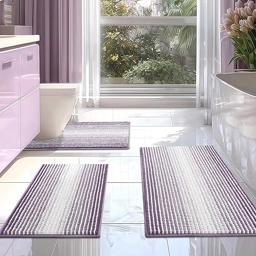 Miniatura 22 de BSICPRO Juego de alfombras de baño de 3 piezas, alfombrillas de inodoro de contorno en forma de U, juego de tapete de baño, larga alfombrilla de