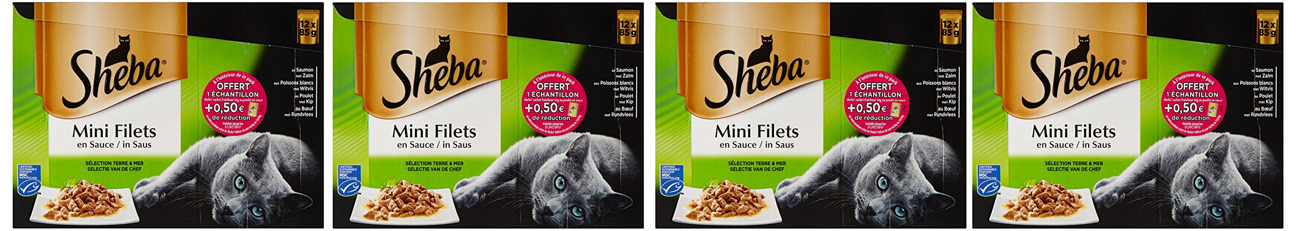 Sheba Mini filety w sosie dla dorosłych kotów - mokra karma dla kotów - selekcja lądowa i morska - Świeże woreczki 48 x 85g