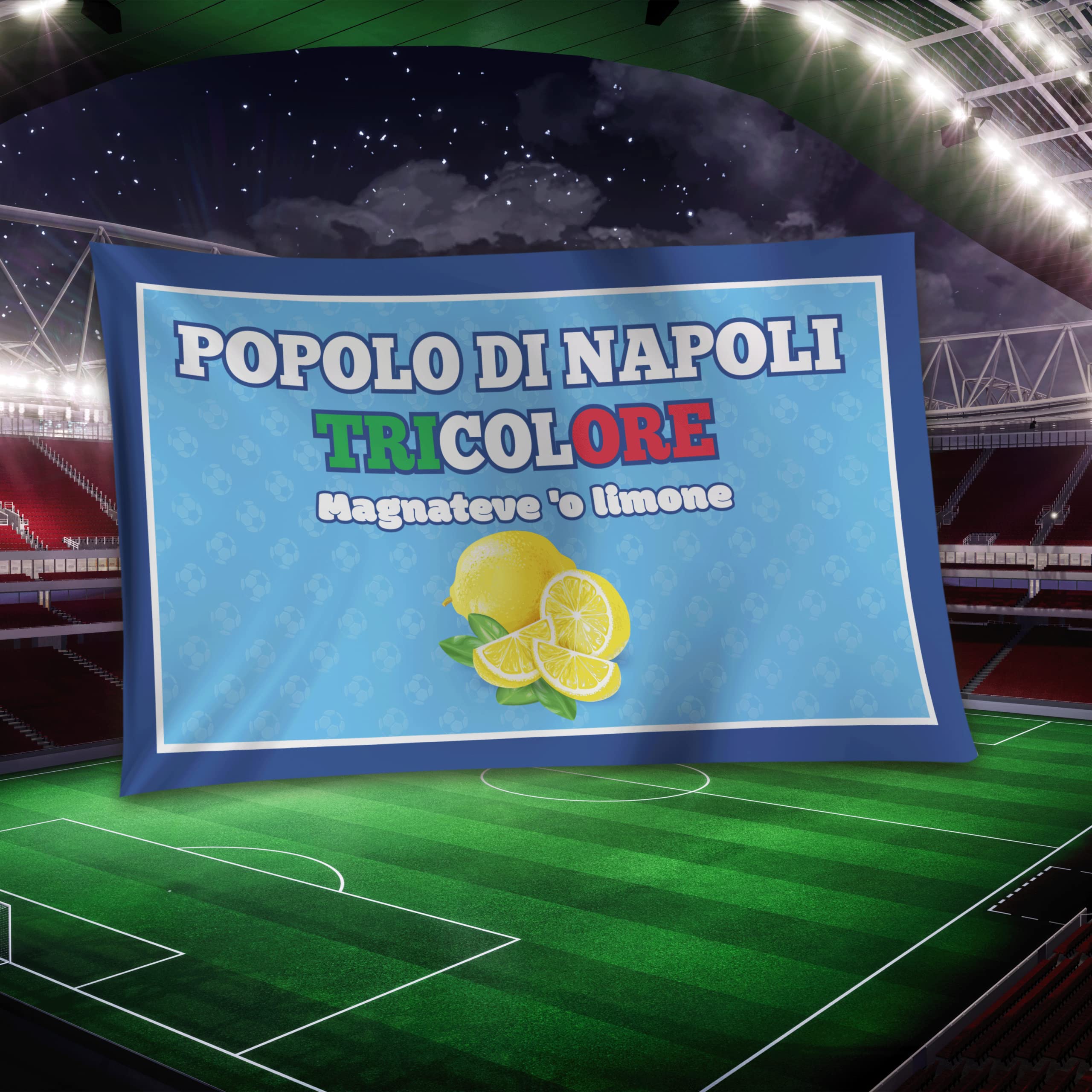 Bandiera 4° Scudetto Popolo di Napoli- Bandiera "Magnateve 'o Limone" 90x150 cm - Gadget 4° Tricolore - Regalo Tifoso Calcio, Senza Asta