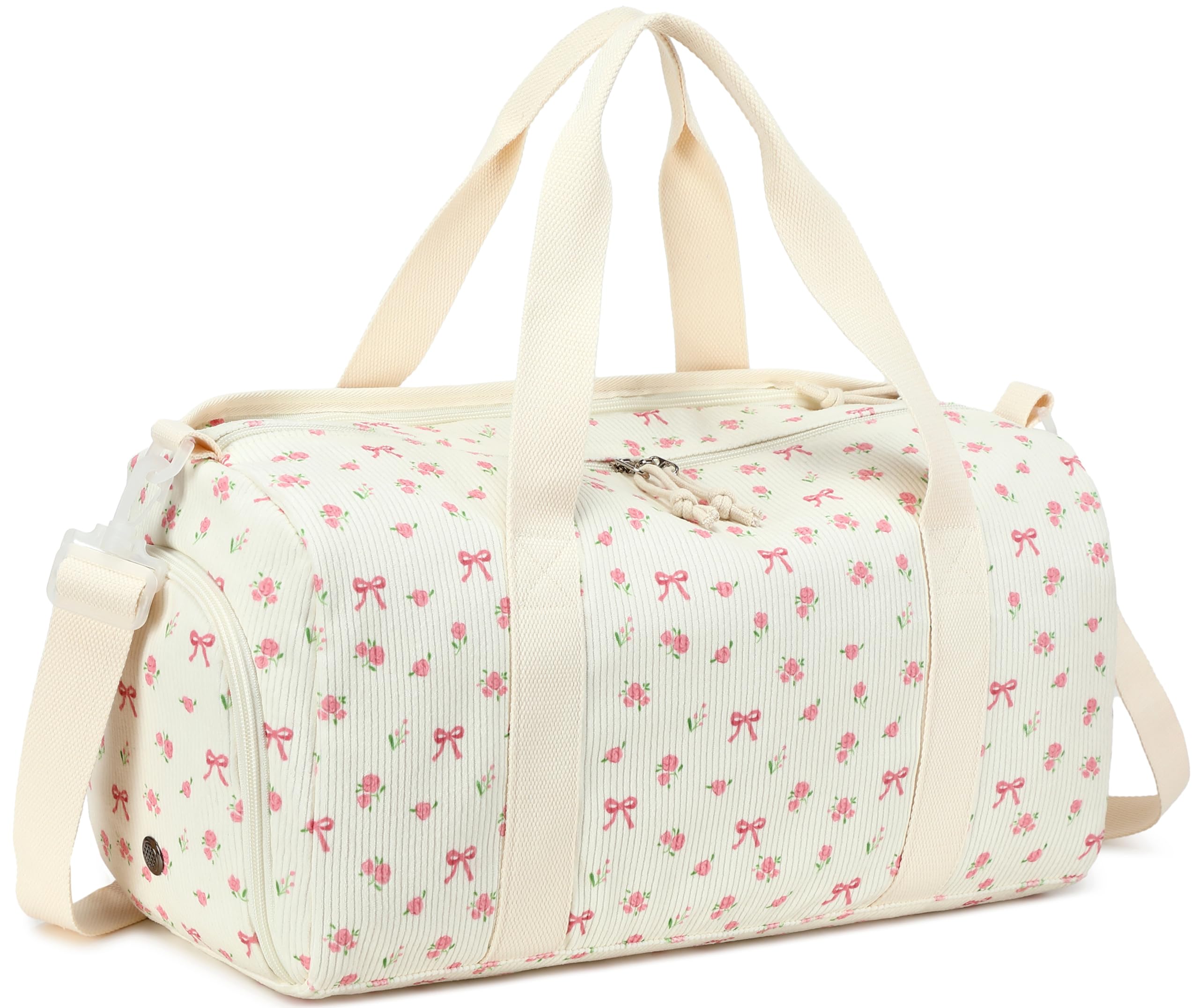 Kids Sports Bag with Shoe Compartment and Wet Compartment Small Travel Bag, Cord Small Beige Flower, Sports โ image 1