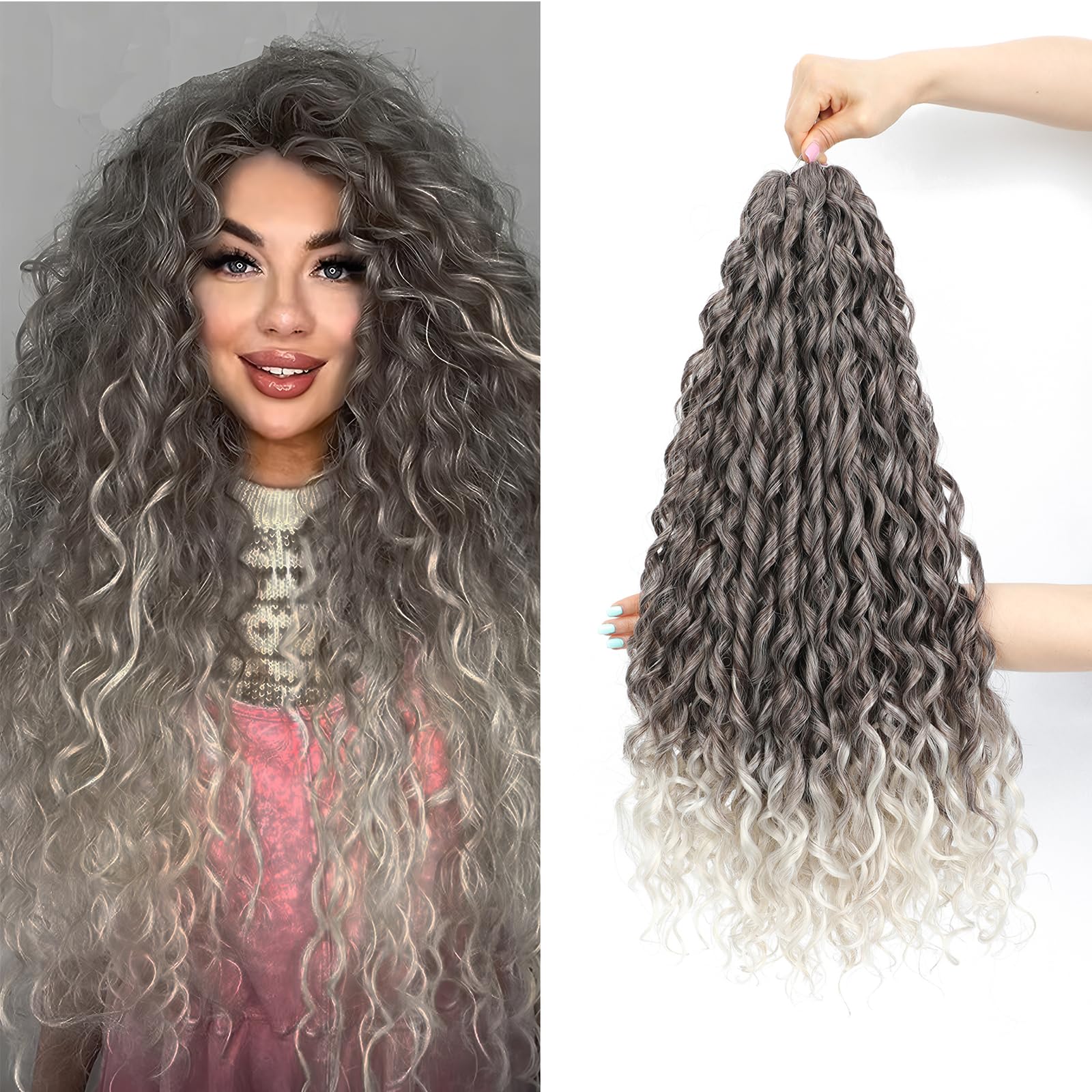 24Inch Deep Wave Twist Curly Crochet Hair Extensions 6Pack Deep Wavy Air Curl Bulk Hair Synthetic Boho Braids Water Wave Crochet Hair Extension for Women (T4/56C