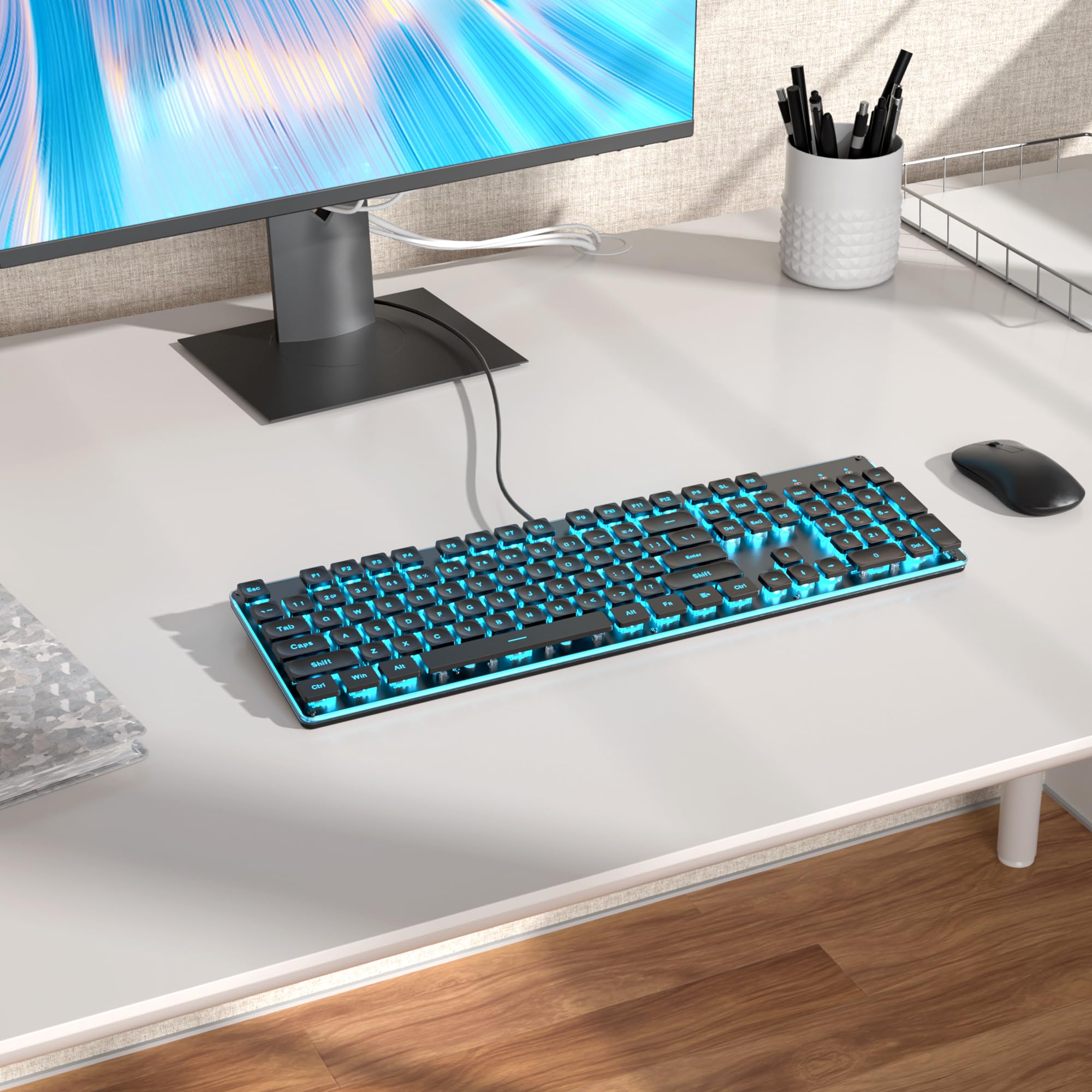 Tastiera per macchina da scrivere, 104 tasti, nera, quadrata, stile punk, tastiera da gaming, retroilluminata a LED, con cavo USB, adatta per PC/Win/Mac/laptop (G1000/Nera)