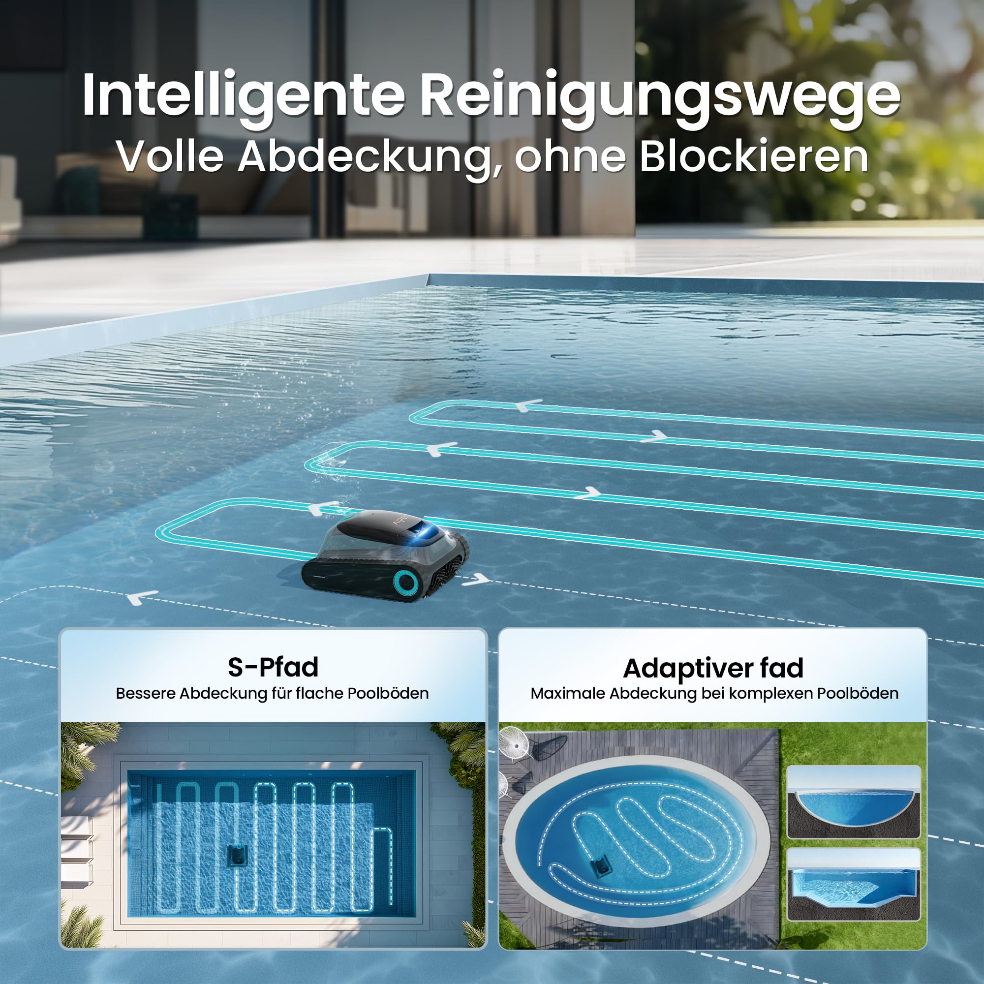 AIPER Scuba S1 Poolroboter Boden & Wand, Wasserlinie, 3μm Ultrafeiner Filter, 180 Min Akkulaufzeit, 15900LPH Poolsauger mit APP für Eingelassene Pools (Generalüberholt)