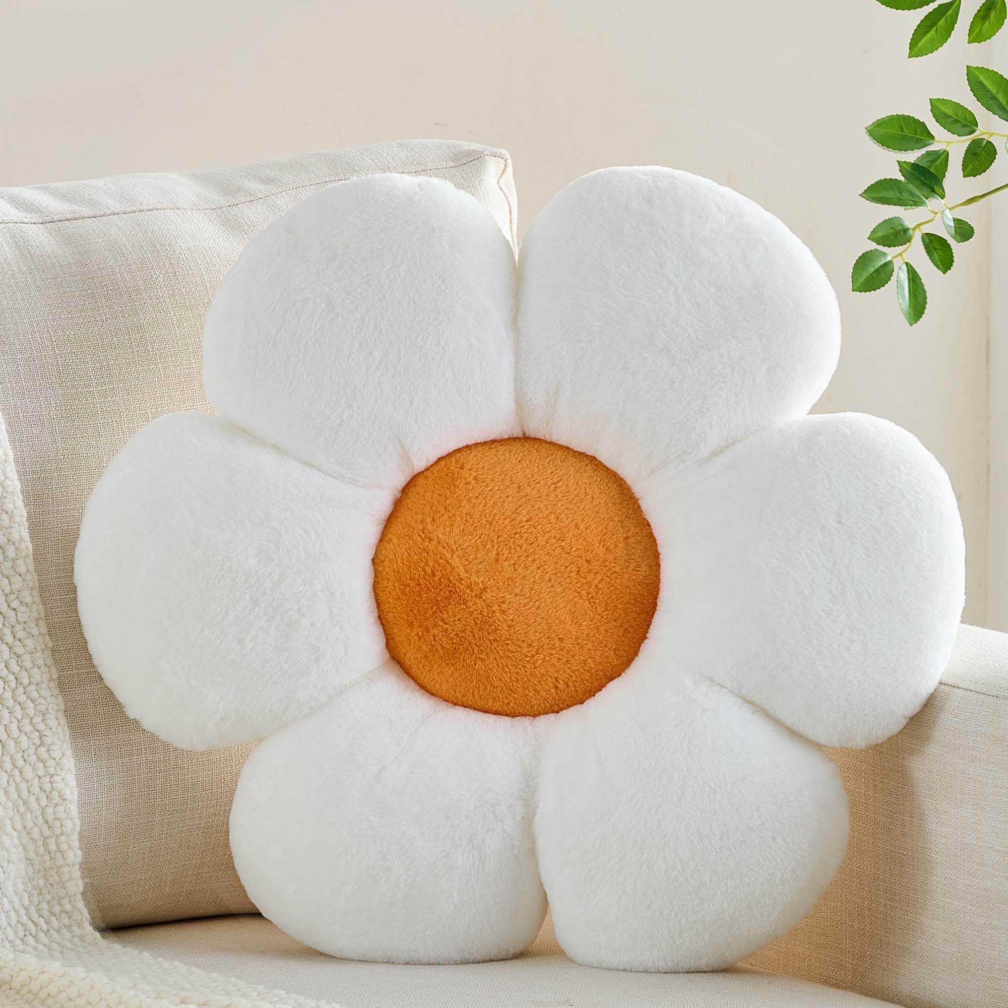 CANGHI Flower Pillow White 15.74 inch Flower Shaped Throw Pillows Daisy Plush Pillow Floor Pillows Seat Cushion Cute Aesthetic Decorative Throw