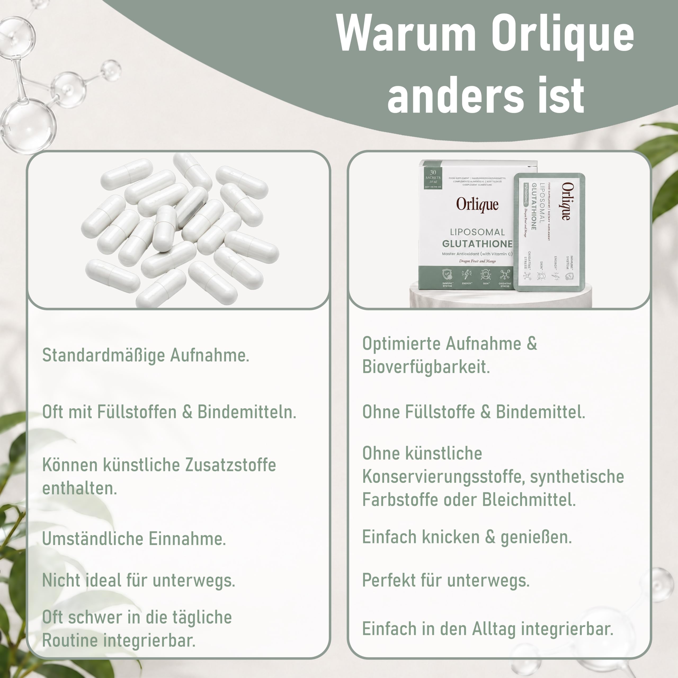 Liposomales Glutathione mit Vitamin C - 30 Sachets - 400 mg l-Gluthation & 700 mg Vitamin C Flüssig Pro 10 ml - Antioxidans für Immunsystem, Zellschutz, Entgiftung & Energie - Vegan & Lab Getestet