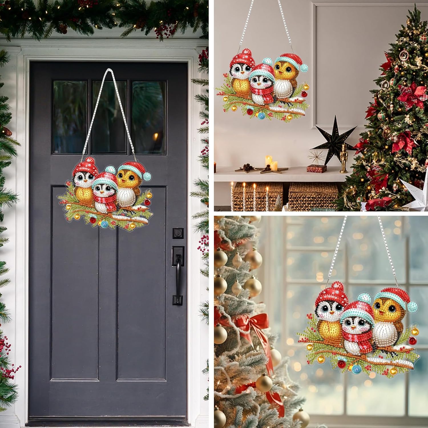MEIYUDA Christmas Birds Diamond Art Hanging Kits for Adult, Cute Winter Birds Diamond painting Hanging Kits Ornaments, DIY Special Shaped Rhinestone Window Pendants kit for Home Garden Wall Decor Gift image 3