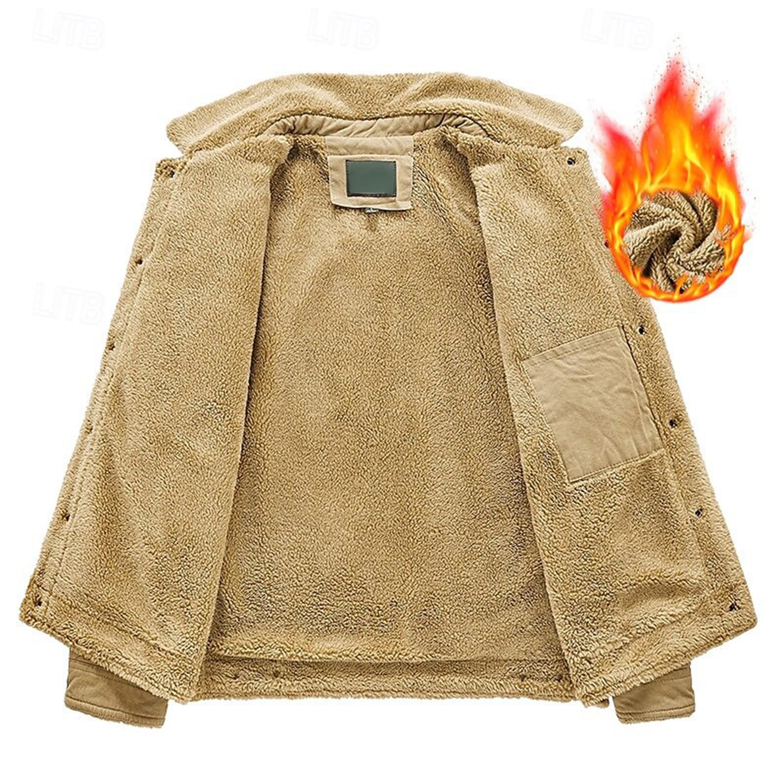 Generisch Winterjacke Herren Sherpa Fleece Leichte Jacke Flauschiger Thermo Kapuzenmantel Für Alltag Kaltes Wetter, M-3XL