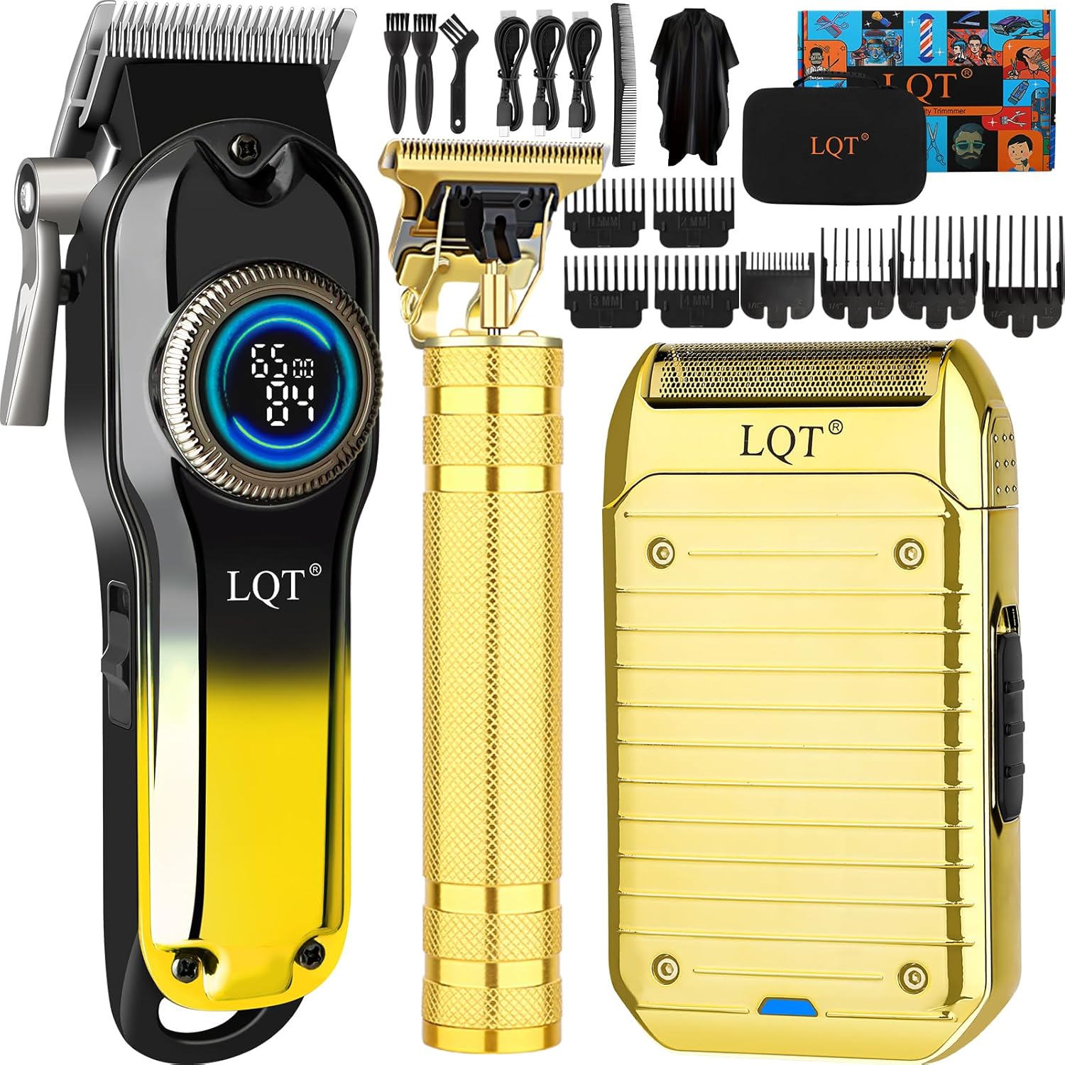 Professional Hair Clippers for Men, Professional Barber Clippers Razor and Trimmer Set, Gold Mens Cordless Hair Clipper for Him Father's Day Gift