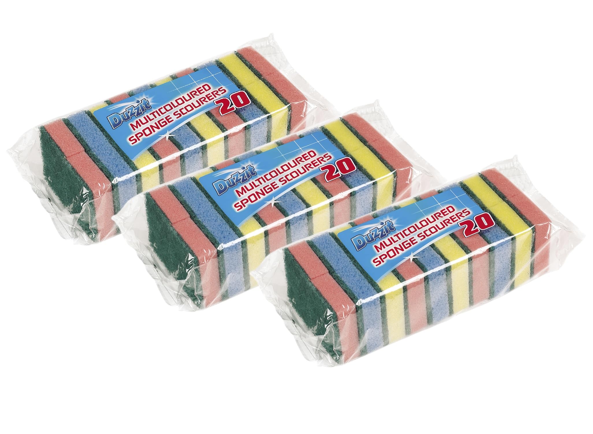 Supergift.com Yellow,Pink,Blue,Green 3X 20 Pack Multicoloured Sponge Scourers Dual-Sided Cleaning Sponges For Dishes, Pots And Pans, Kitchen Scouring Pads