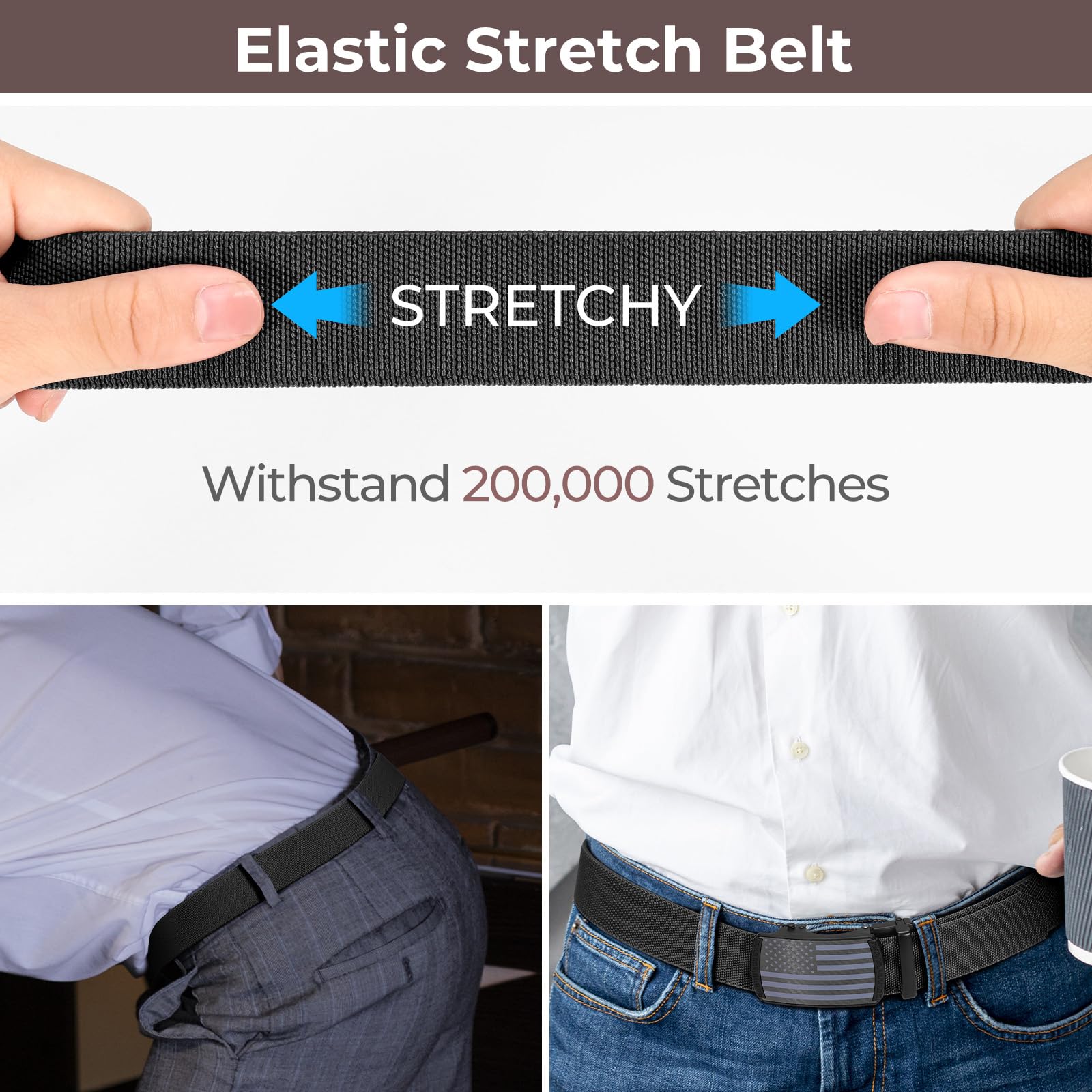 SANSTHS Elastischer Stretch-Gürtel für Herren, Ratsche, Nylon-Gürtel für Herren, Freizeit, Arbeit, Jeans, Golf