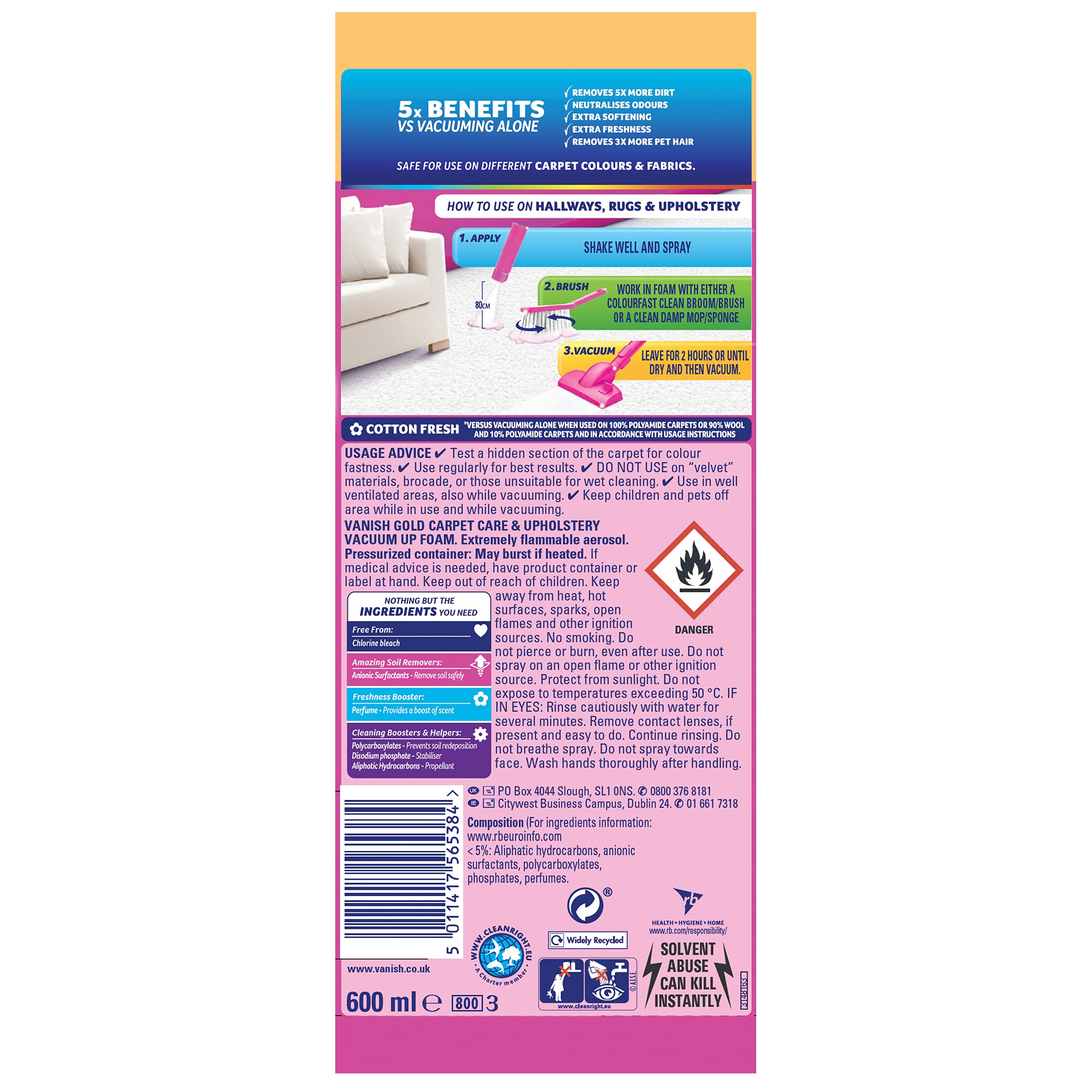 Vanish Power Foam High Traffic - Limpiador de alfombras (600 ml)