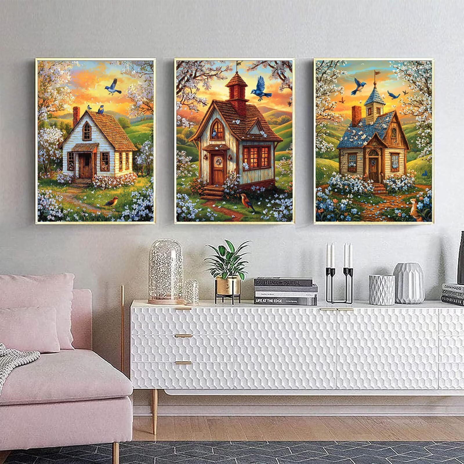 Generico Cnyaunfi 3 Pezzi Tramonto Pittura Diamante Fai-Da-Te, 5D Giallo Diamond Painting Kit Completo per Hobby Creativi Adulti, Per La Decorazione Della Parete Di Casa 50x70cm YF-3018