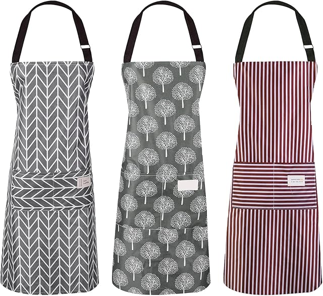 AKlamater 3 PCS Women Apron with Pockets Adjustable Cooking Aprons PVC Waterproof Kitchen Bib Apron for Kitchen Cooking Baking Household Cleaning