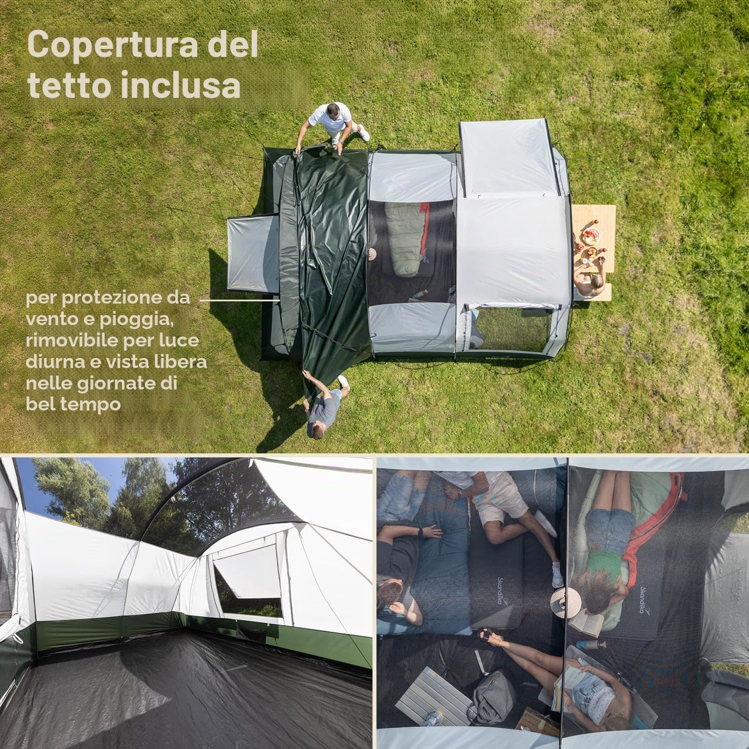 Skandika Indal 5 Tenda da campeggio tunnel | per 5 persone, tetto panoramico, con tettuccio, pavimento cucito, colonna d'acqua 3000 mm, zanzariera | tenda per famiglie, outdoor