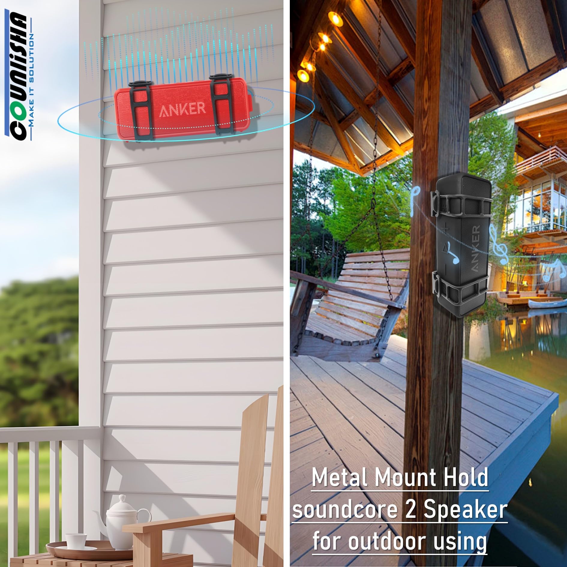 Anker Soundcore 2 Supporto da parete in metallo per altoparlante Bluetooth portatile con cinghie in silicone regolabili